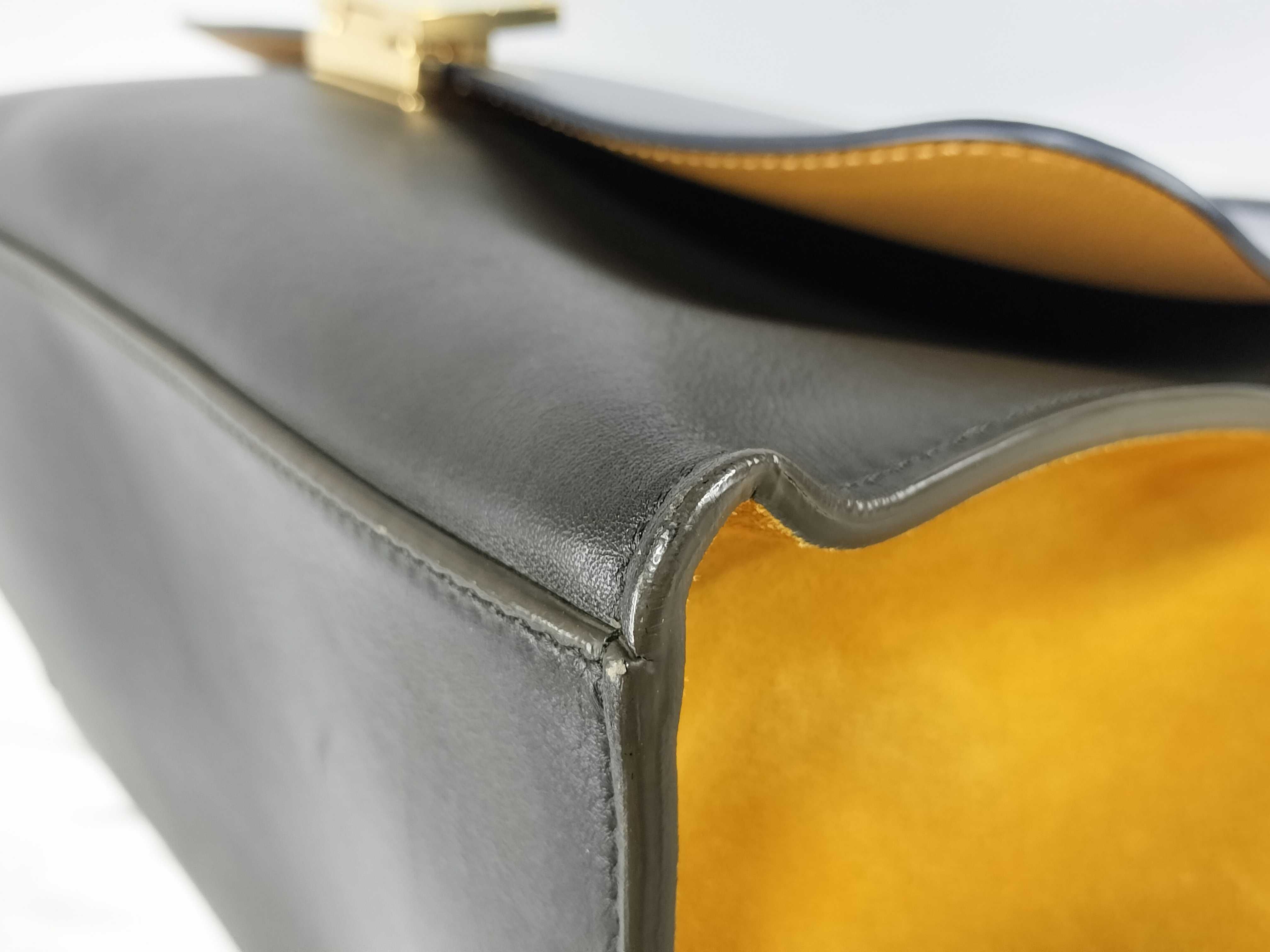 Small Trapeze 2-Way Bag, Leather Suede, Navy x Yellow Handbag — view 7