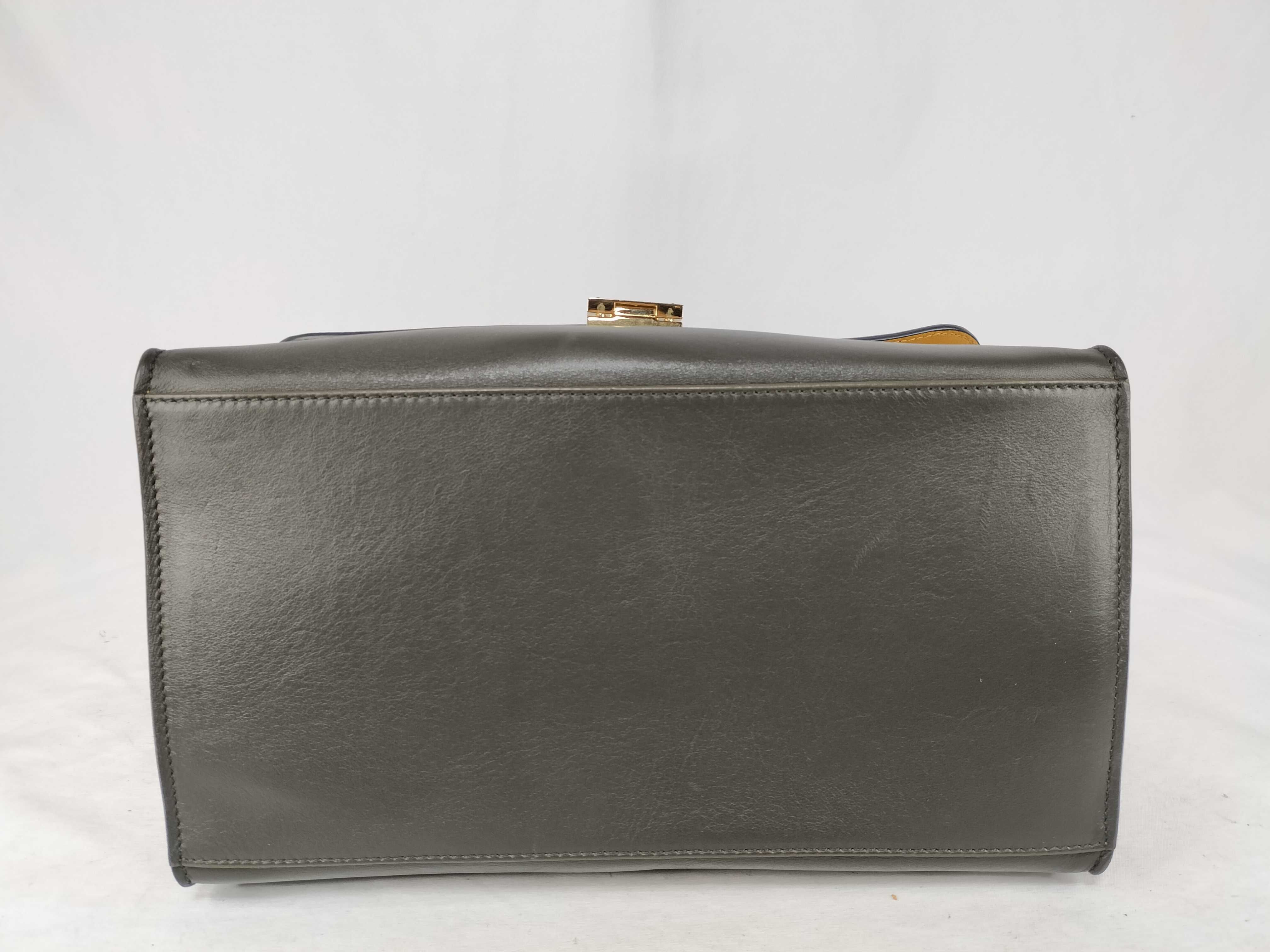 Small Trapeze 2-Way Bag, Leather Suede, Navy x Yellow Handbag — view 8