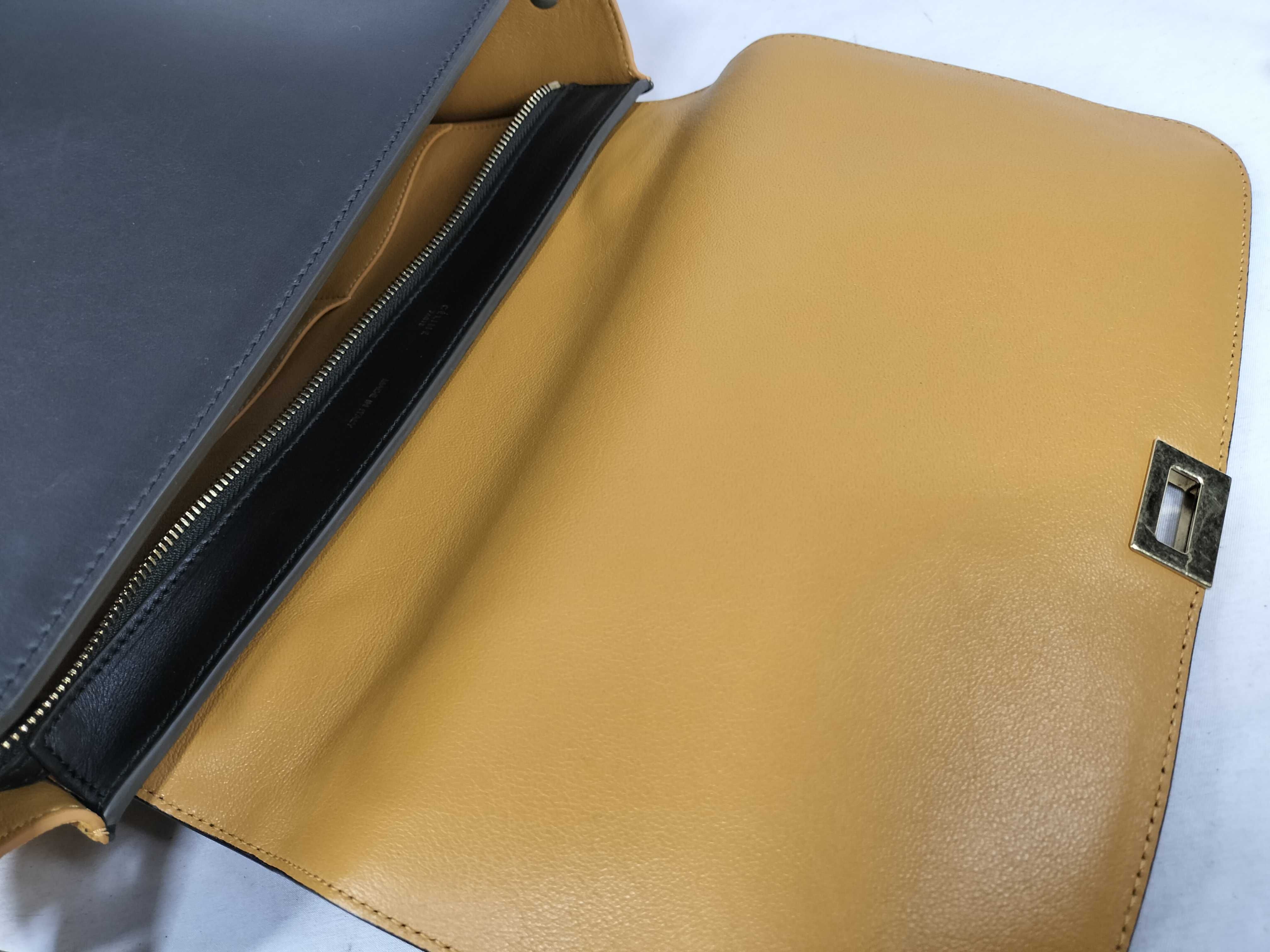 Small Trapeze 2-Way Bag, Leather Suede, Navy x Yellow Handbag — view 9