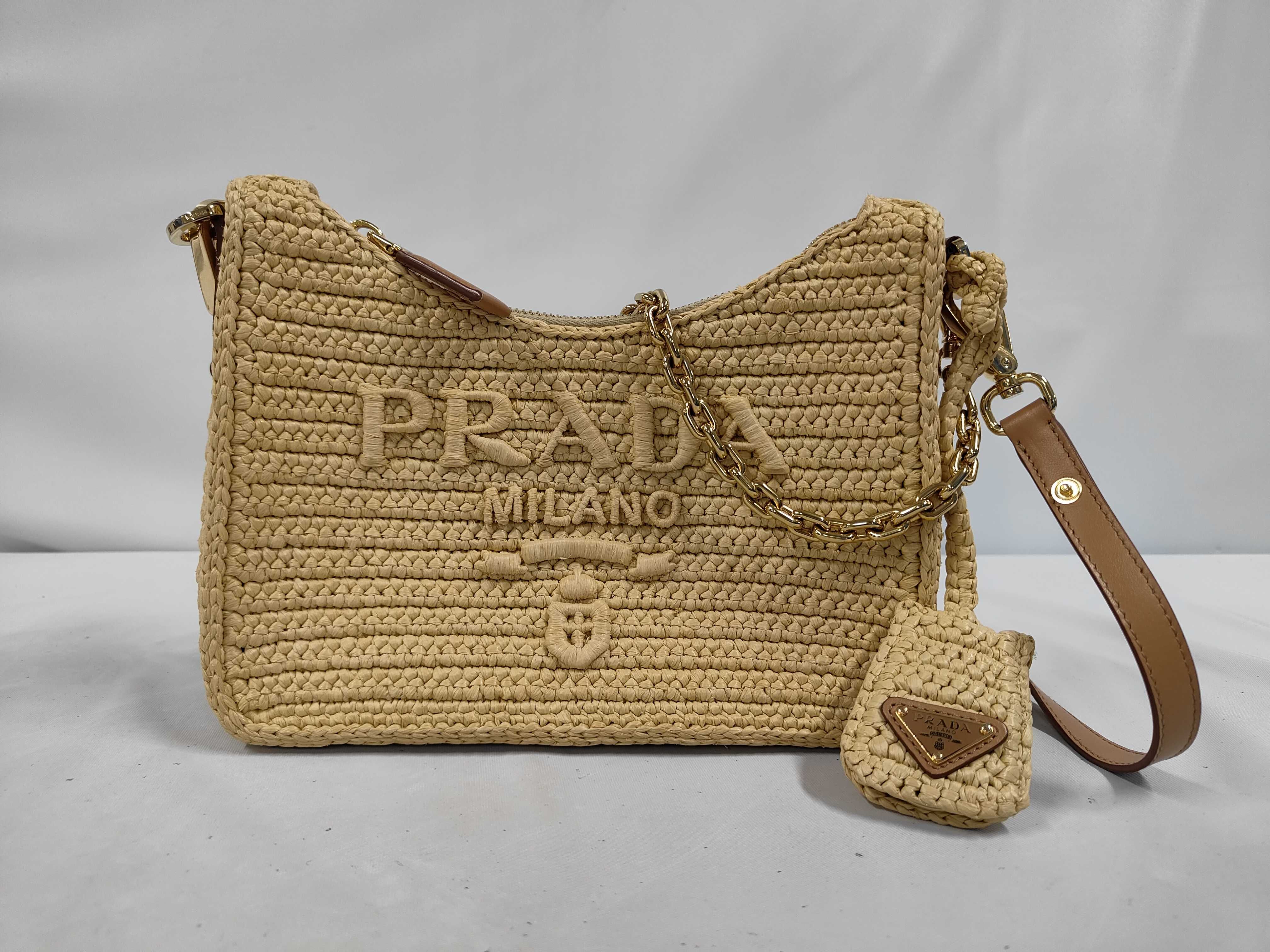 Re-Edition Crochet x Leather Mini Bag, Natural, 1BC204 2A2T F0018 V JUO Shoulder Bag