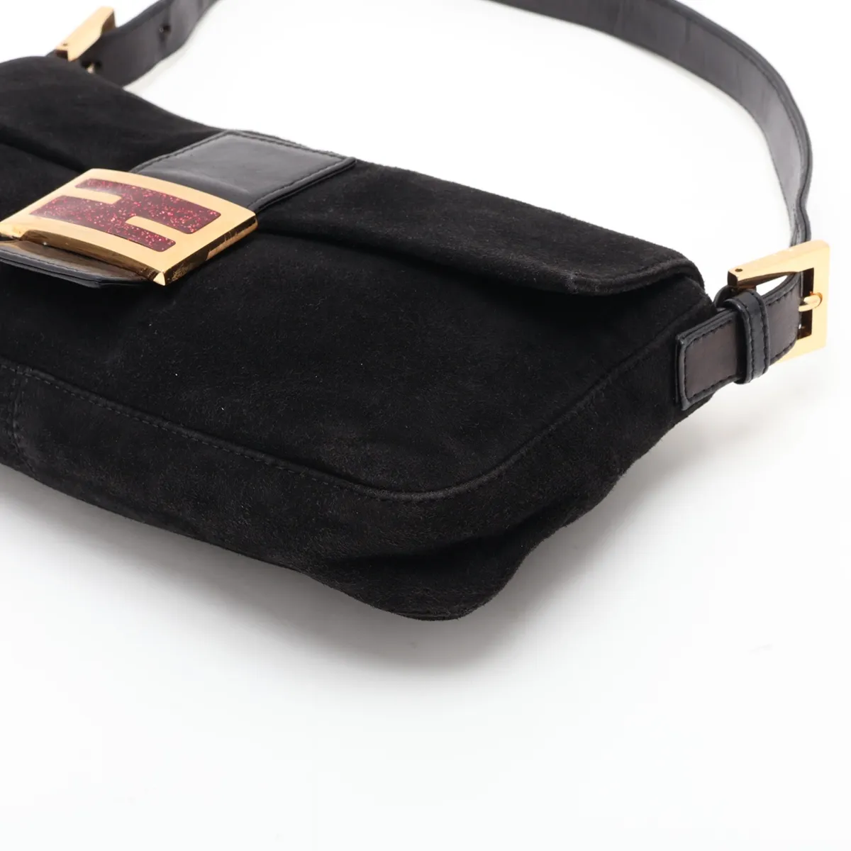 Mamma Bucket Suede x Leather Shoulder Bag, Black — view 3