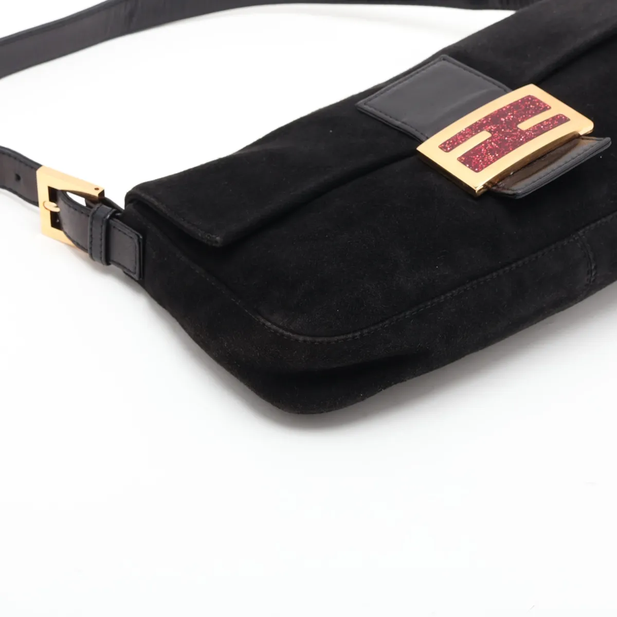 Mamma Bucket Suede x Leather Shoulder Bag, Black — view 4