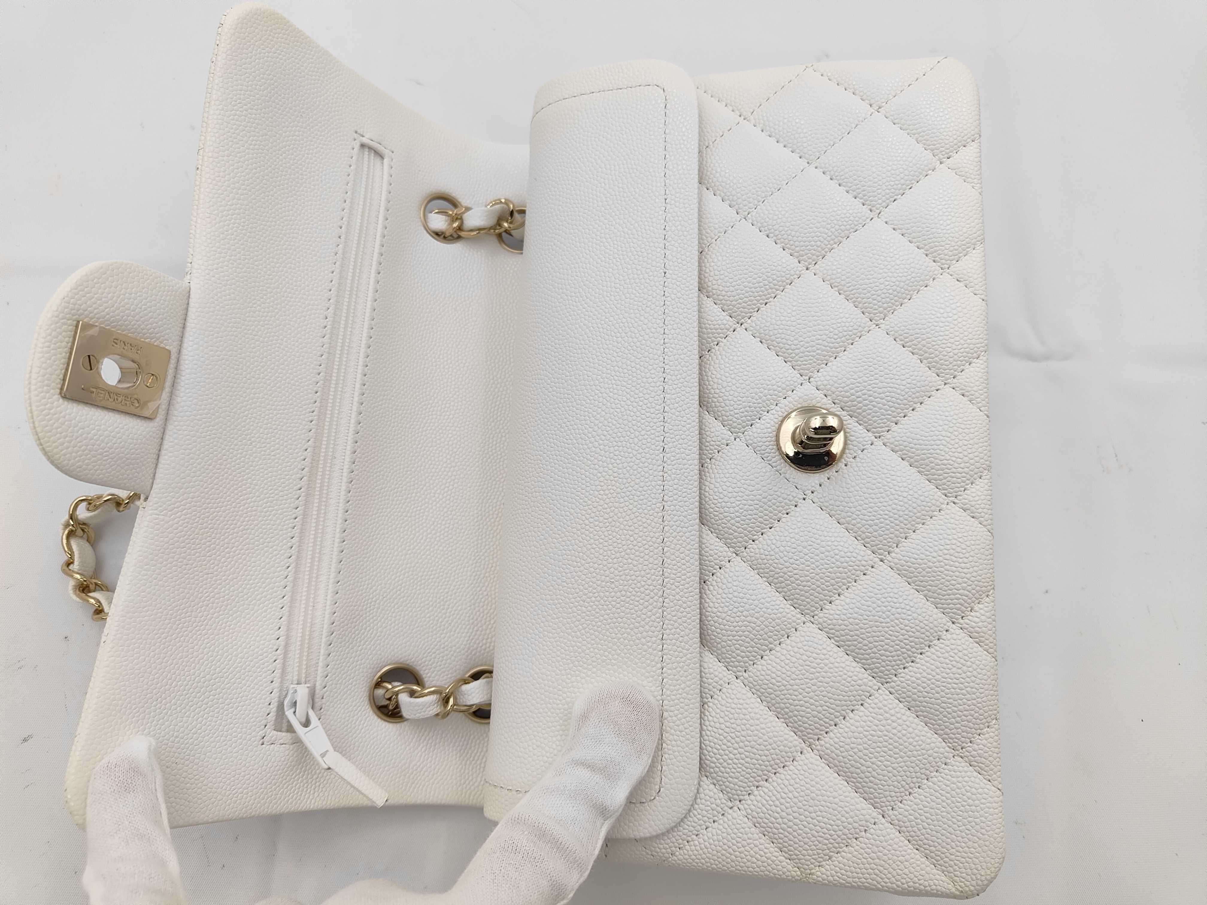 Matelassé 23 Chain Shoulder Bag, Double Flap, Caviar Leather, White Shoulder Bag — view 12