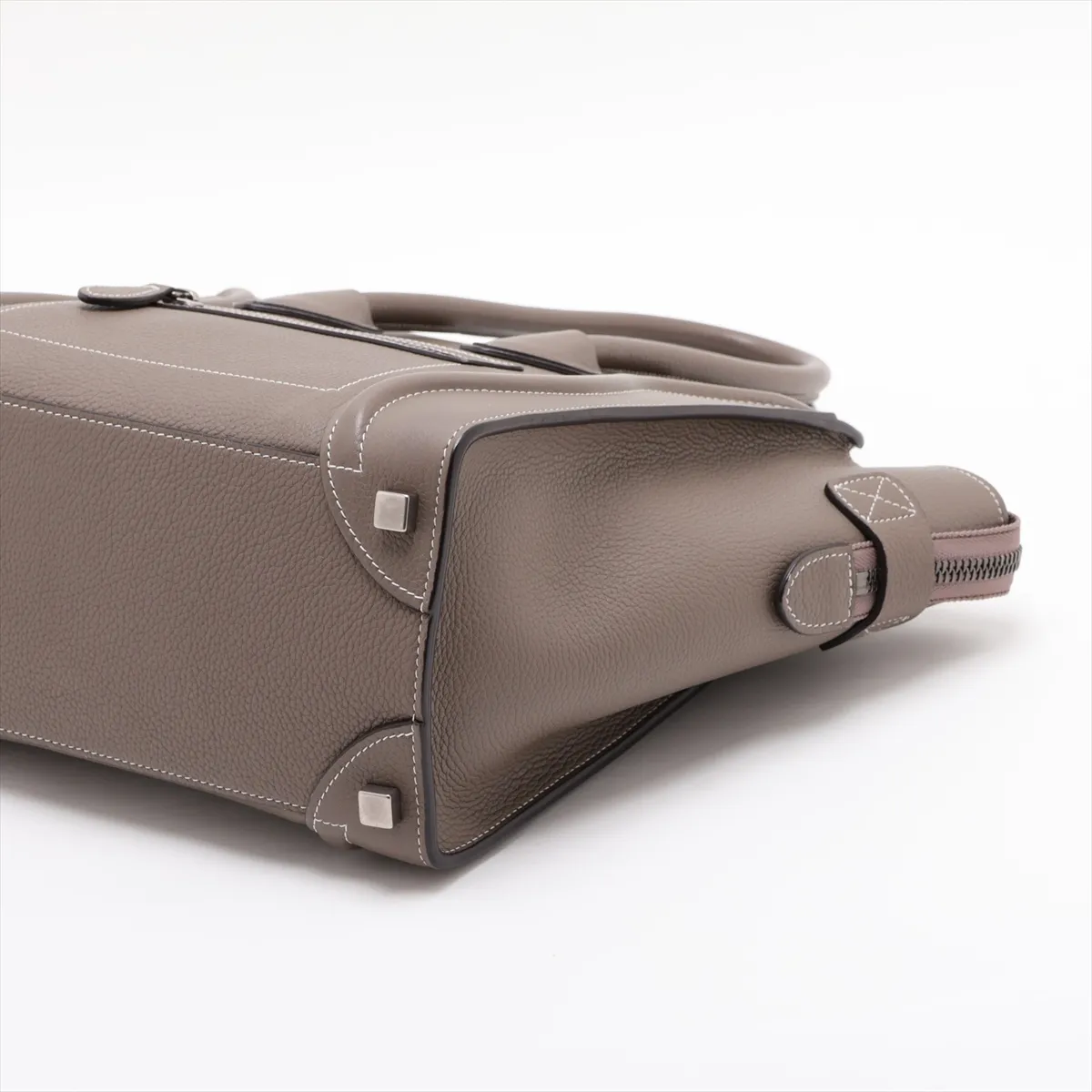 Luggage Micro Shopper Leather Handbag, Beige — view 3