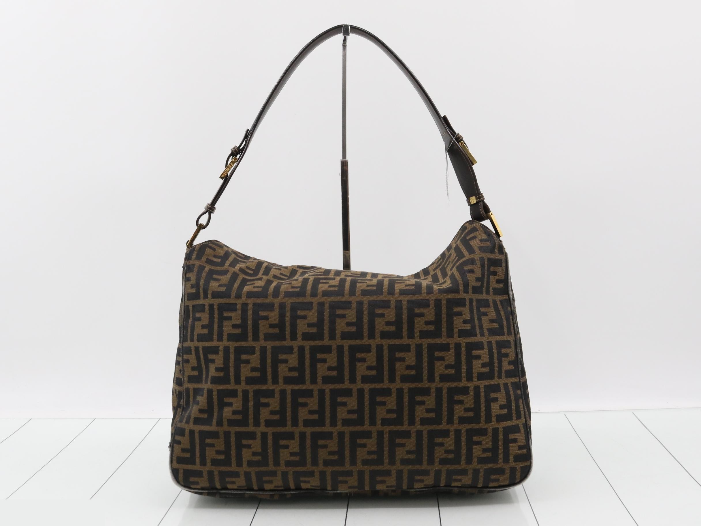 Zucca Shoulder Bag, Canvas/Leather, Brown — view 2