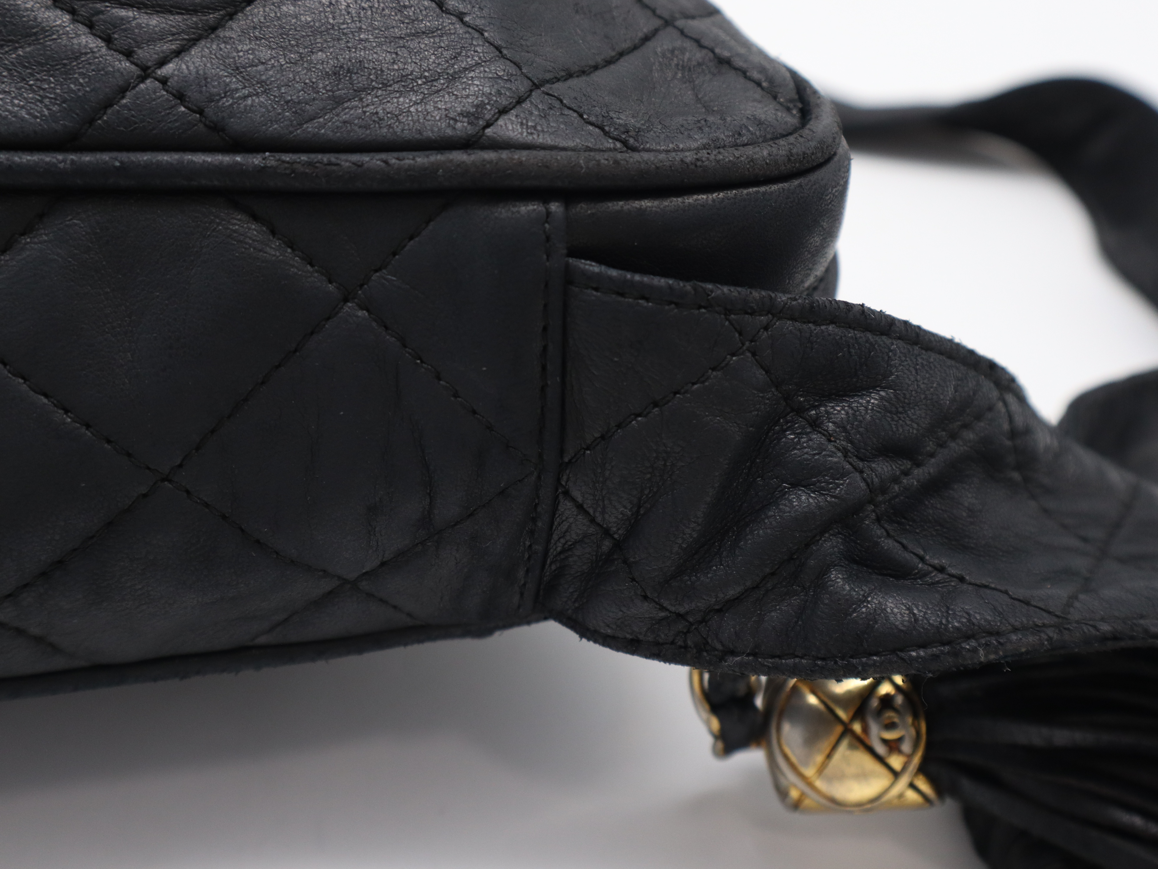 Lambskin Matelassé Fringe Coco Mark Black Seal Shoulder Bag 1991401 — view 8