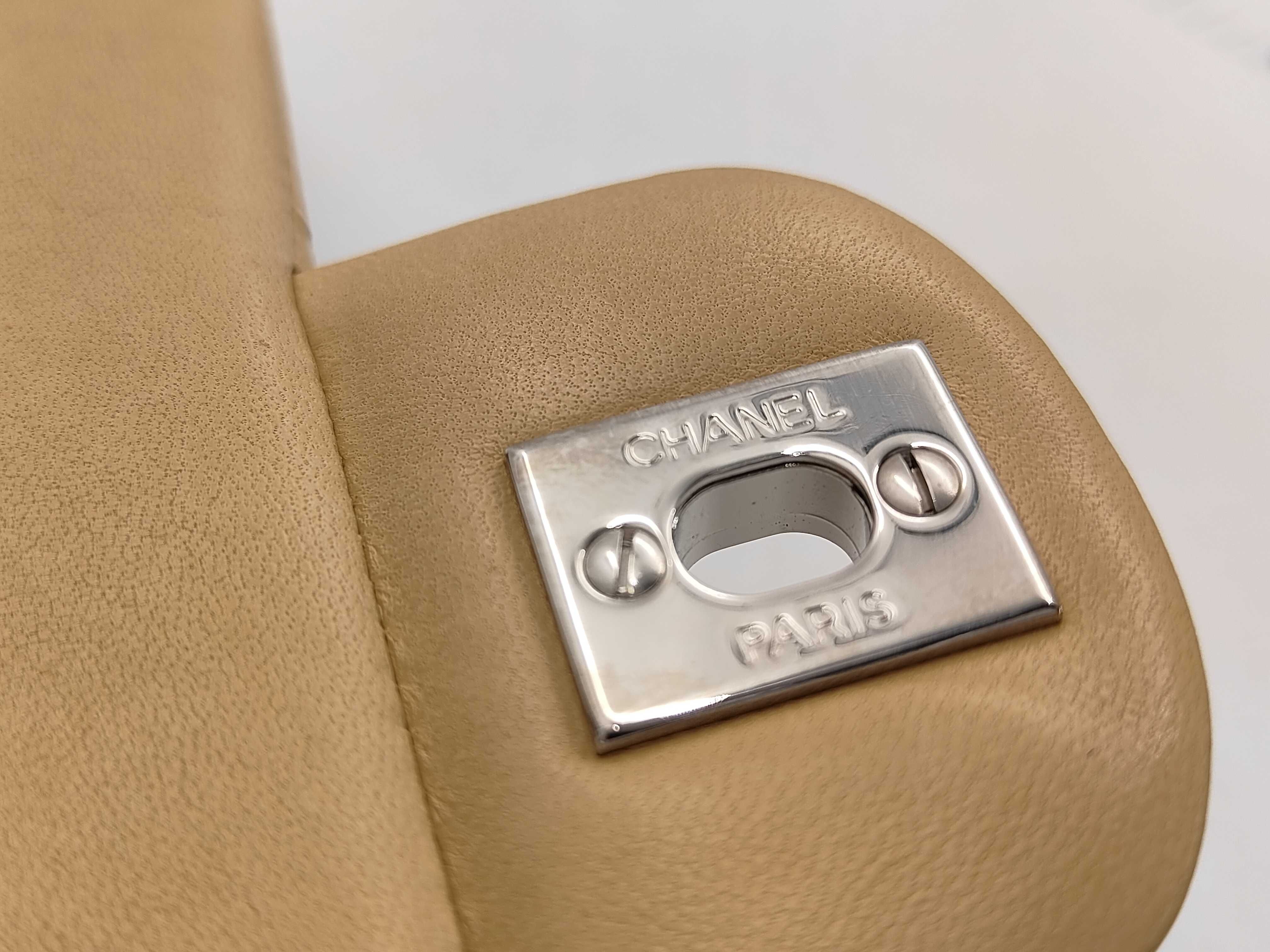 Calfskin Beige Matelassé Shoulder Bag with Silver Hardware — view 14