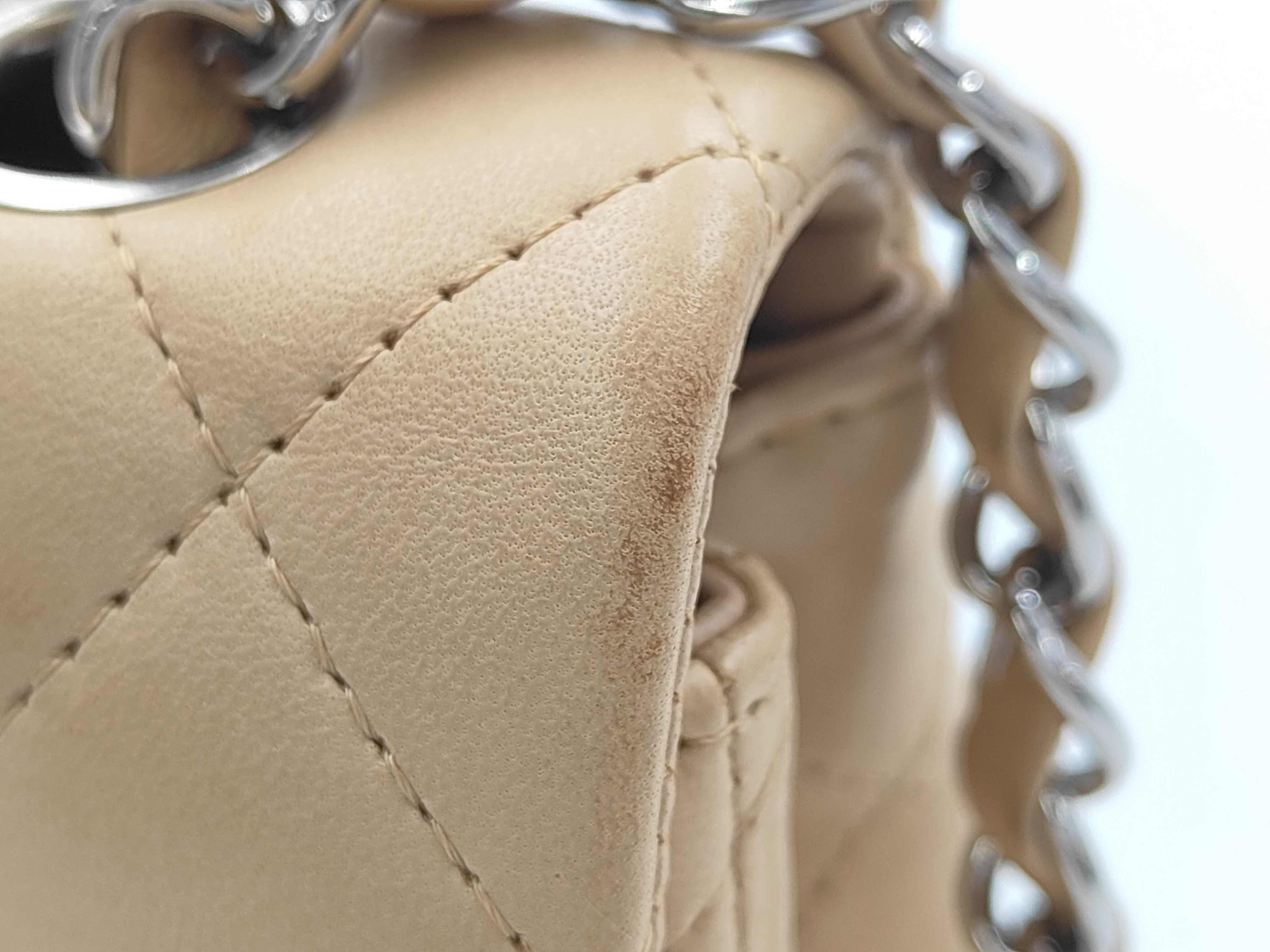 Calfskin Beige Matelassé Shoulder Bag with Silver Hardware — view 15
