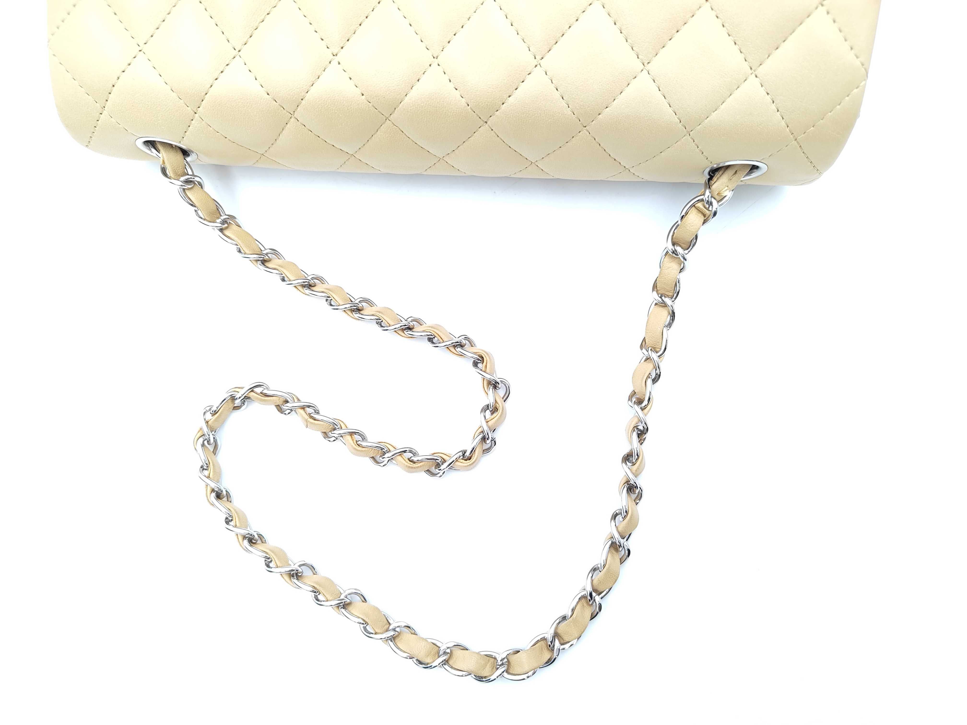 Calfskin Beige Matelassé Shoulder Bag with Silver Hardware — view 3