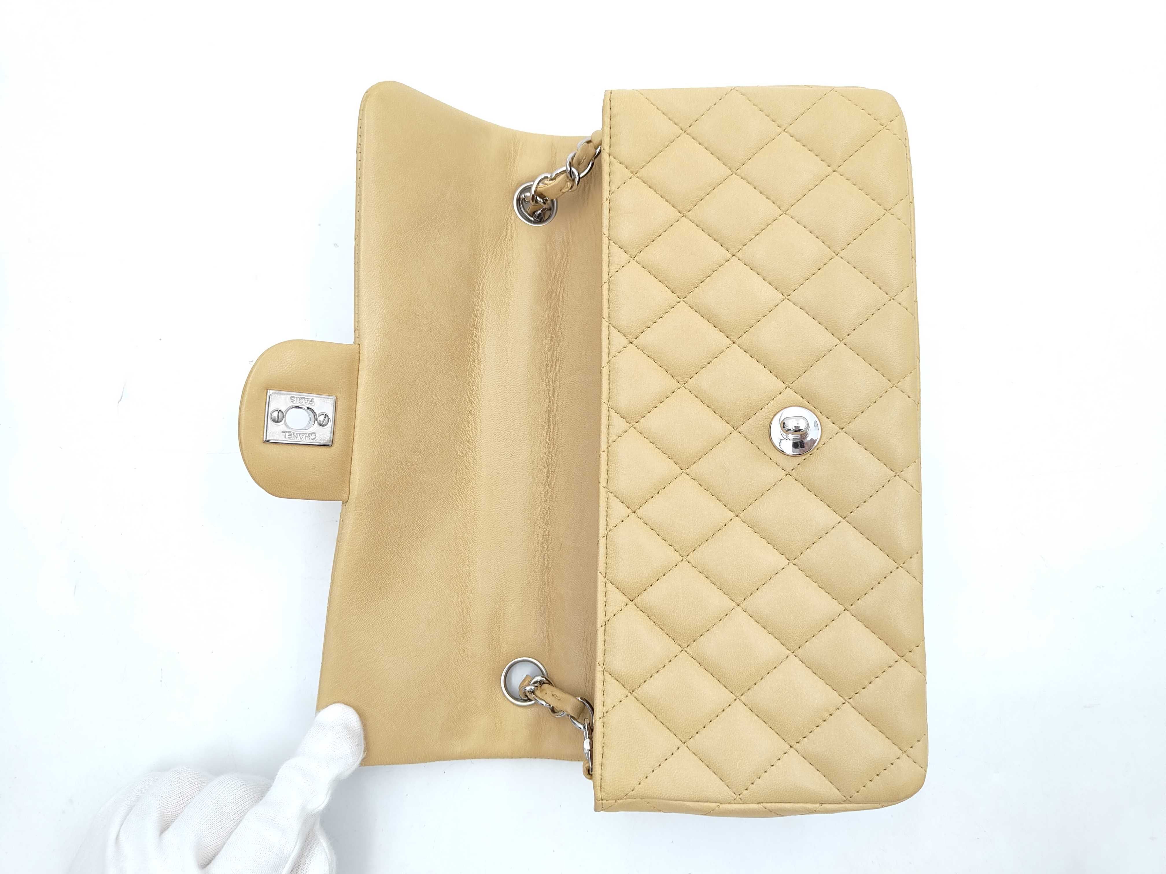 Calfskin Beige Matelassé Shoulder Bag with Silver Hardware — view 6