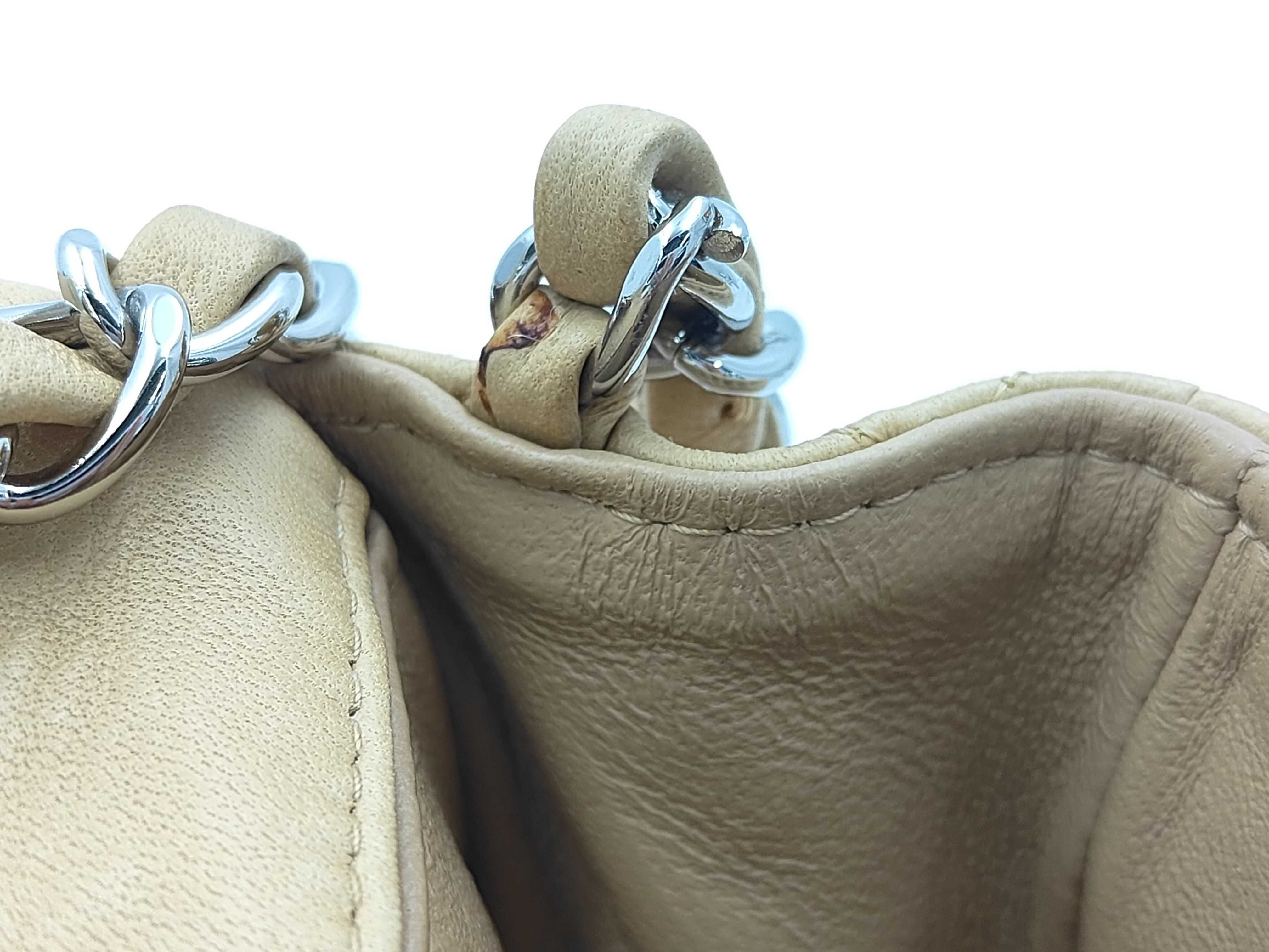 Calfskin Beige Matelassé Shoulder Bag with Silver Hardware — view 9