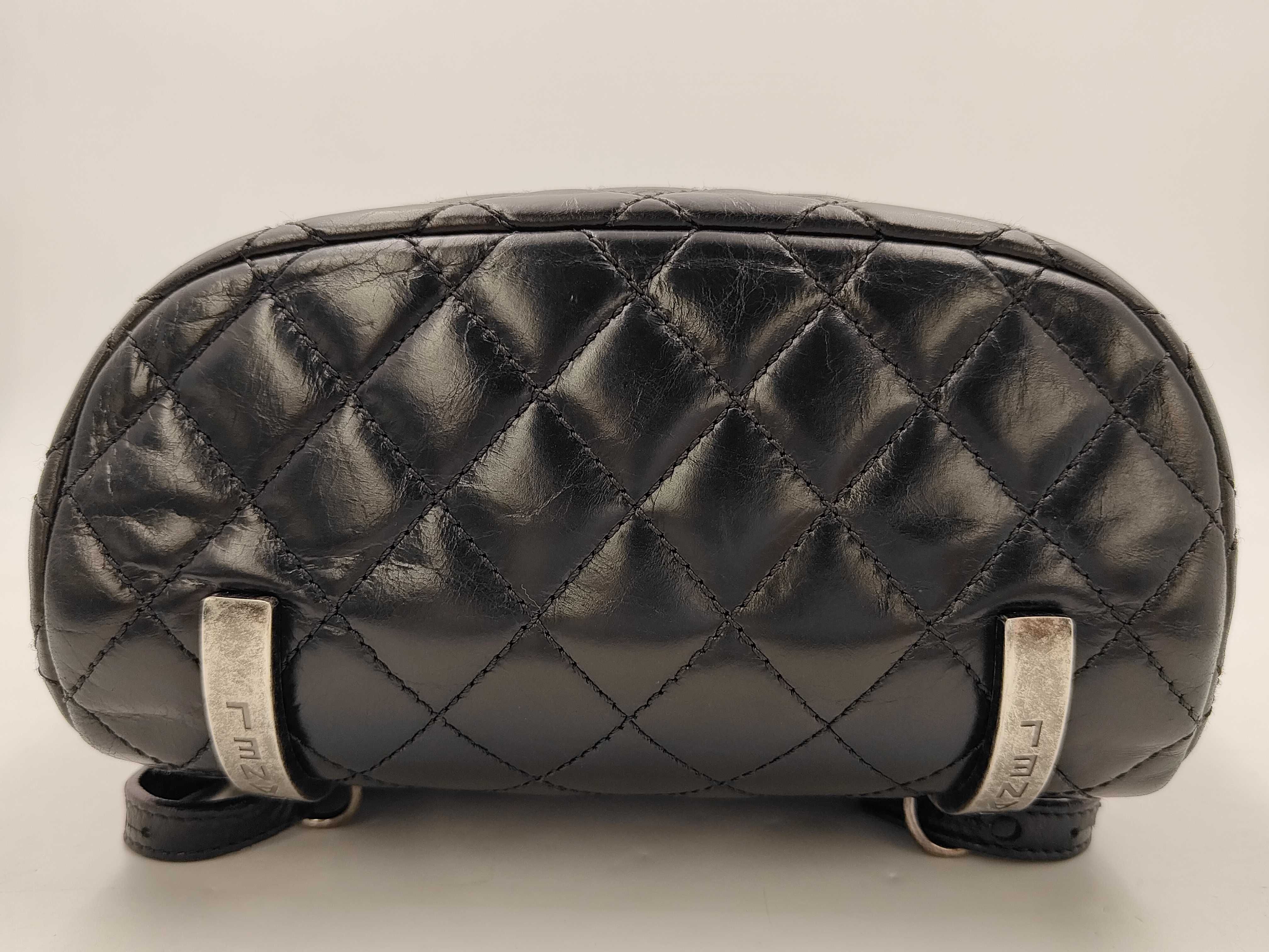 Matelassé Vintage Calfskin Chain Backpack, Black with Gunmetal Hardware, Serial Number — view 3
