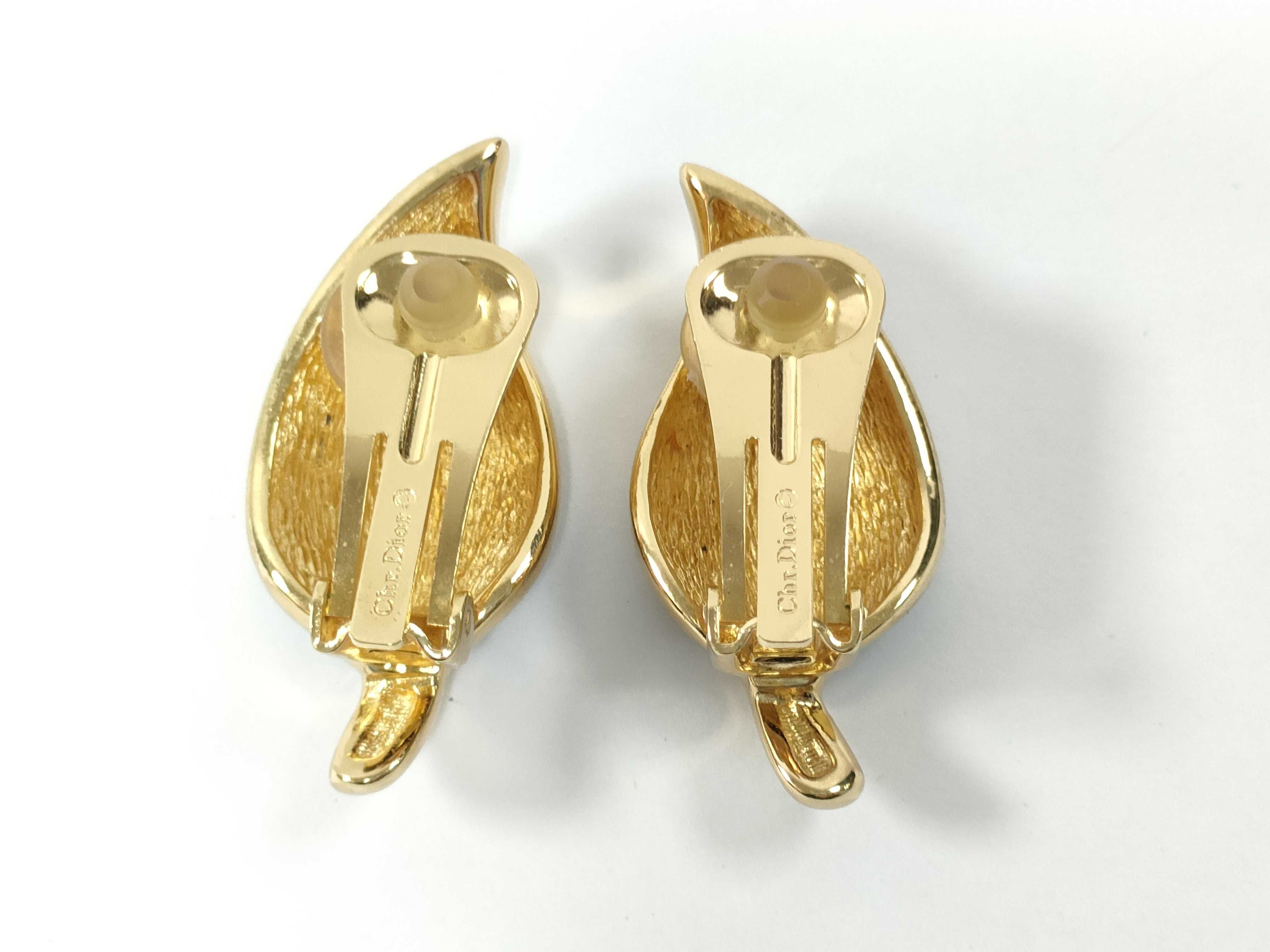 Vintage Leaf Rhinestone Black Gold Earrings — view 2