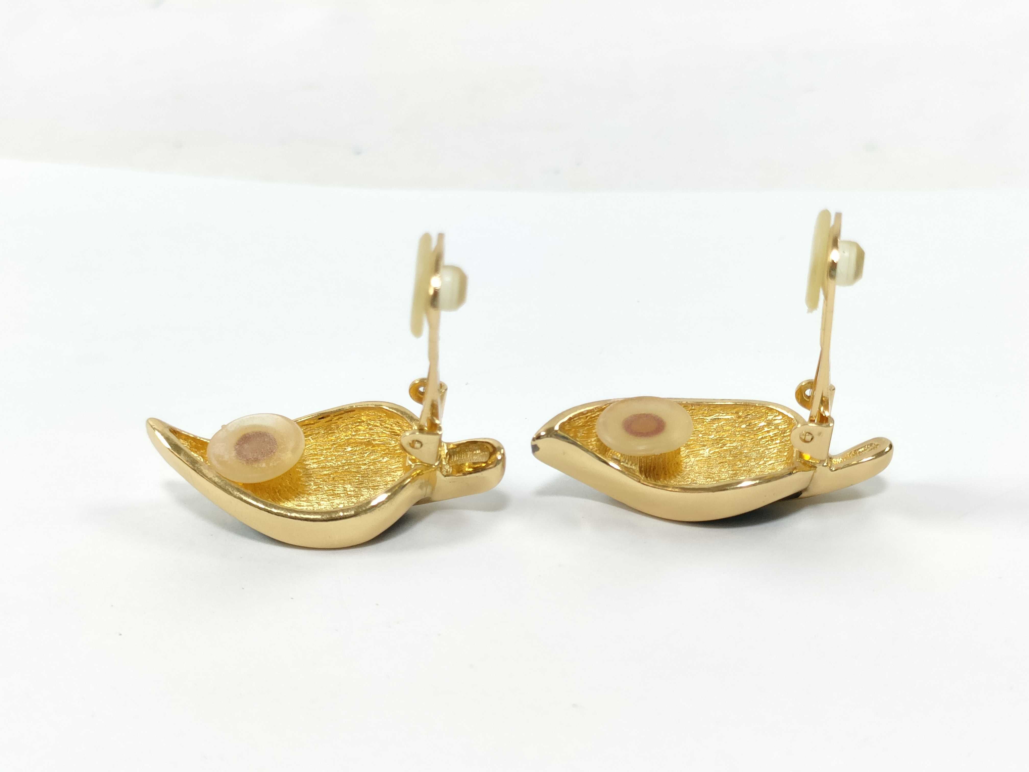 Vintage Leaf Rhinestone Black Gold Earrings — view 5