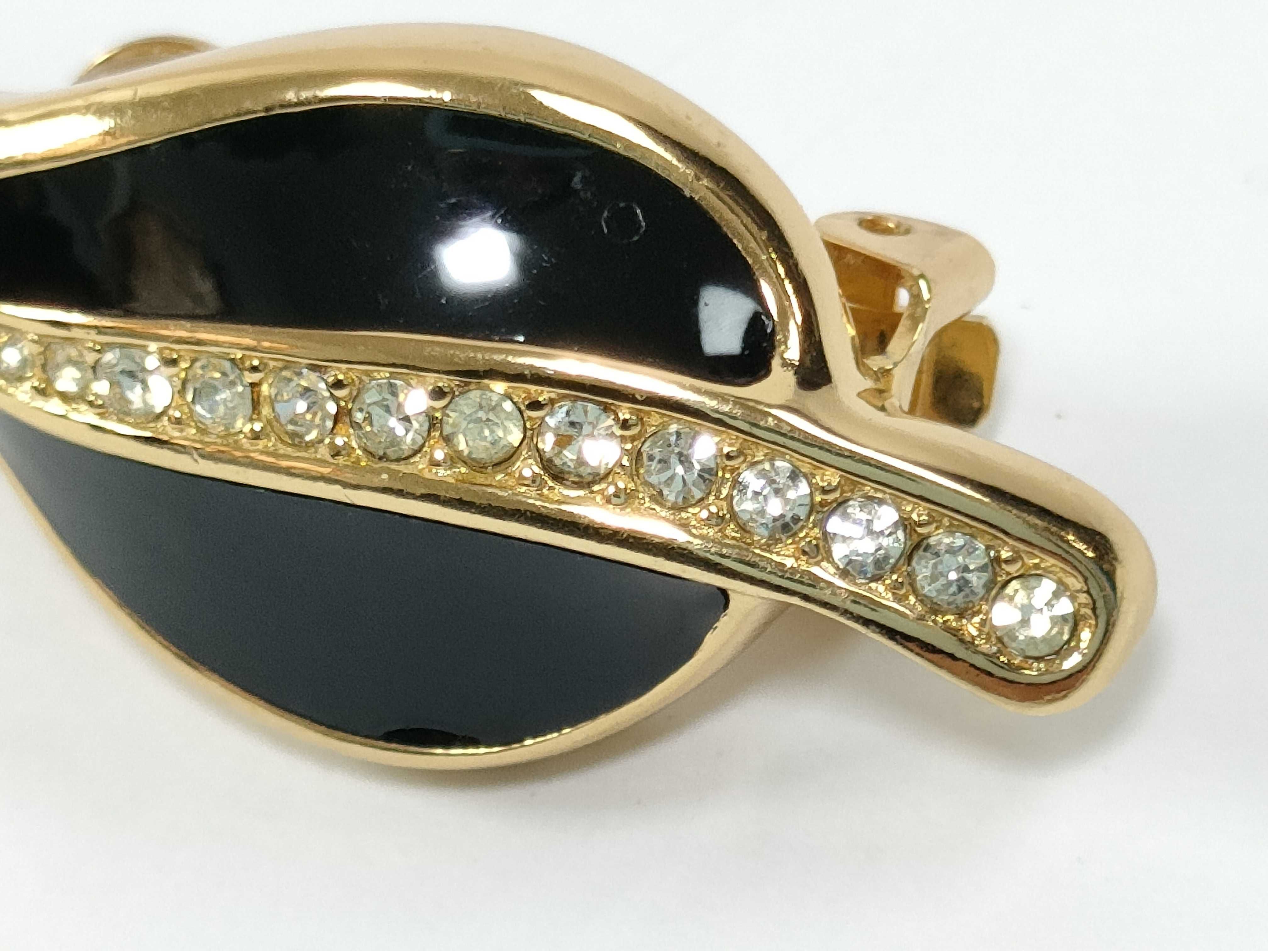 Vintage Leaf Rhinestone Black Gold Earrings — view 7
