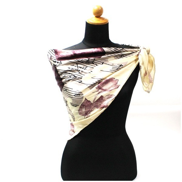 silk scarf with musical note design, with tag. — view 2