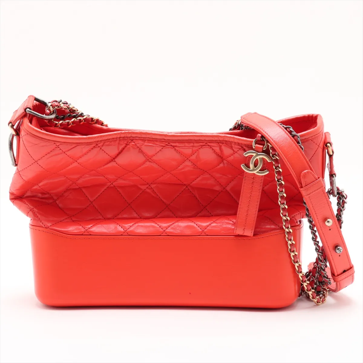 Gabrielle de Chanel Vintage Calfskin Chain Shoulder Bag, Orange with Gold and Silver Hardware, 27202670, Serial Number 27