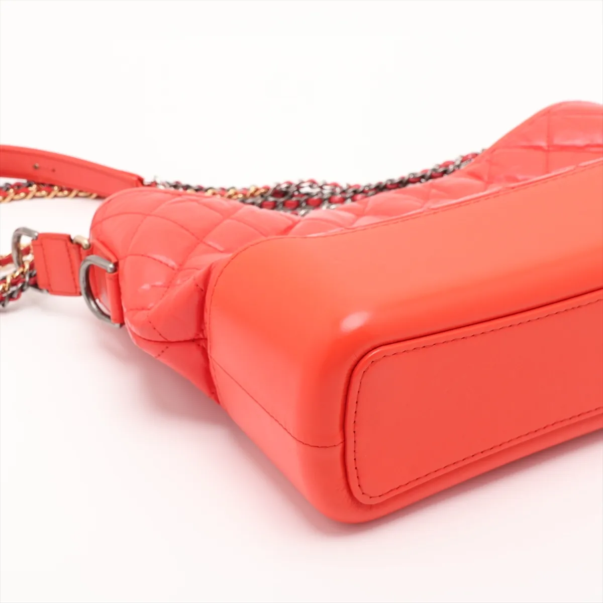 Gabrielle de Chanel Vintage Calfskin Chain Shoulder Bag, Orange with Gold and Silver Hardware, 27202670, Serial Number 27 — view 4