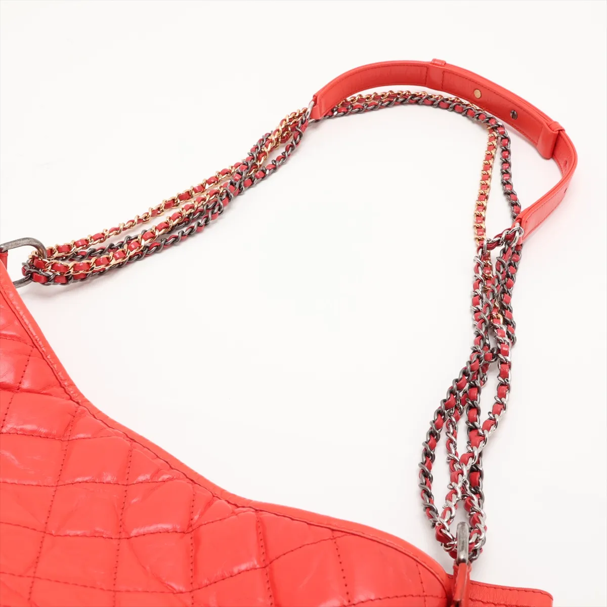 Gabrielle de Chanel Vintage Calfskin Chain Shoulder Bag, Orange with Gold and Silver Hardware, 27202670, Serial Number 27 — view 5