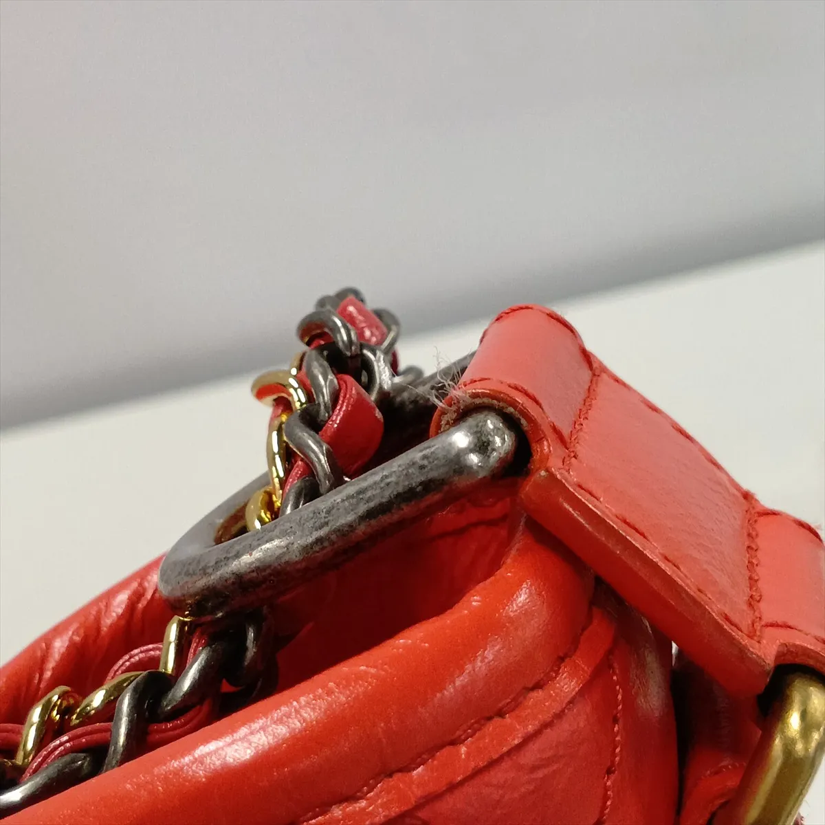 Gabrielle de Chanel Vintage Calfskin Chain Shoulder Bag, Orange with Gold and Silver Hardware, 27202670, Serial Number 27 — view 10