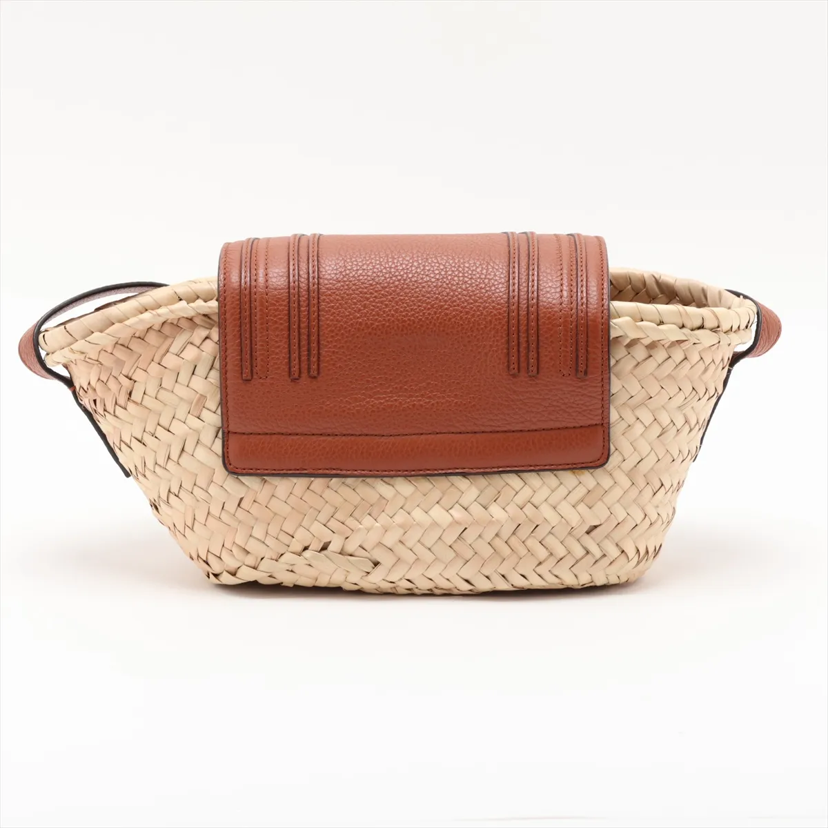Marcie Raffia x Leather Basket Bag, Beige x Brown — view 2