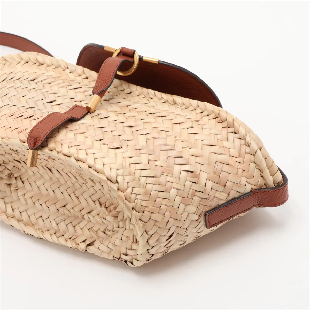 Marcie Raffia x Leather Basket Bag, Beige x Brown — view 3