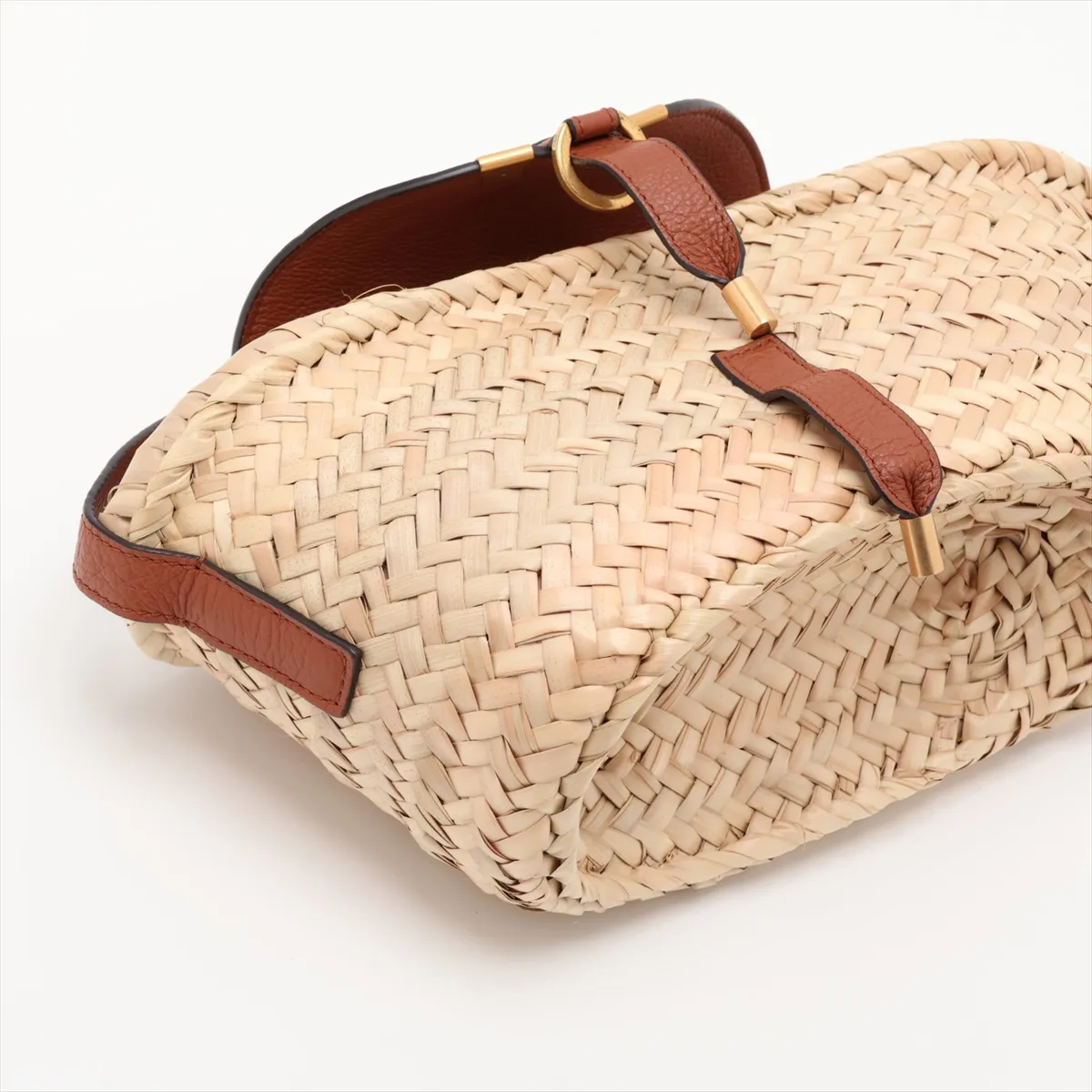 Marcie Raffia x Leather Basket Bag, Beige x Brown — view 4