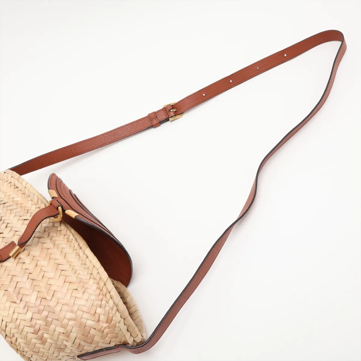 Marcie Raffia x Leather Basket Bag, Beige x Brown — view 5