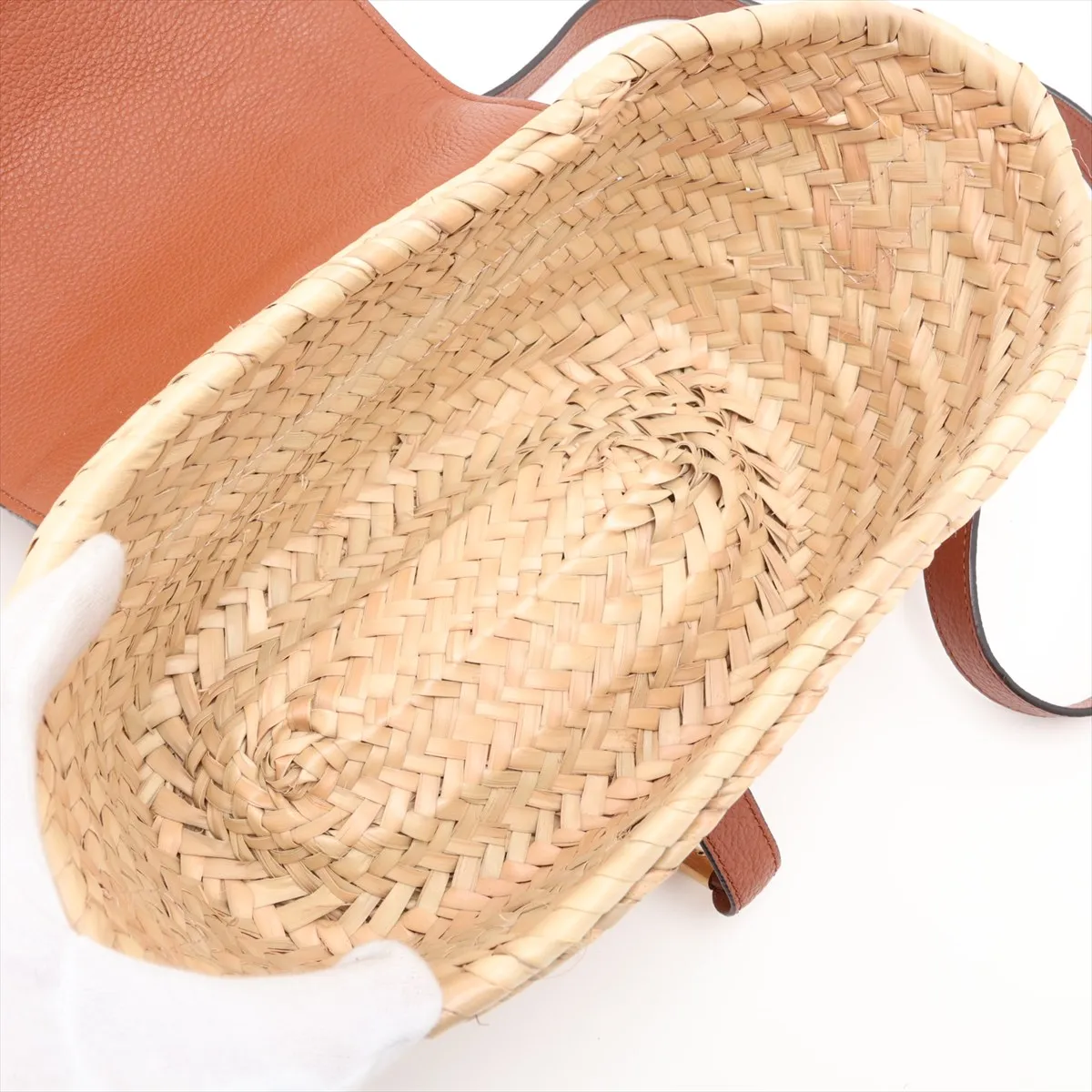 Marcie Raffia x Leather Basket Bag, Beige x Brown — view 6