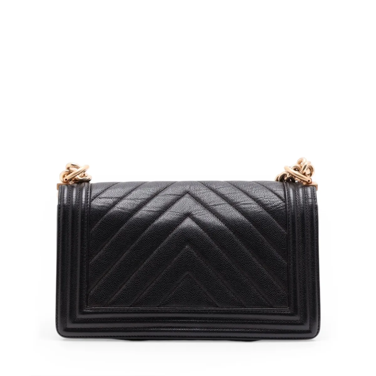 Boy Chanel 25 Caviar Skin Chain Shoulder Bag, V-Stitch Chevron, Black with Gold Hardware, 24886149, Serial Number 24, A67086 — view 2