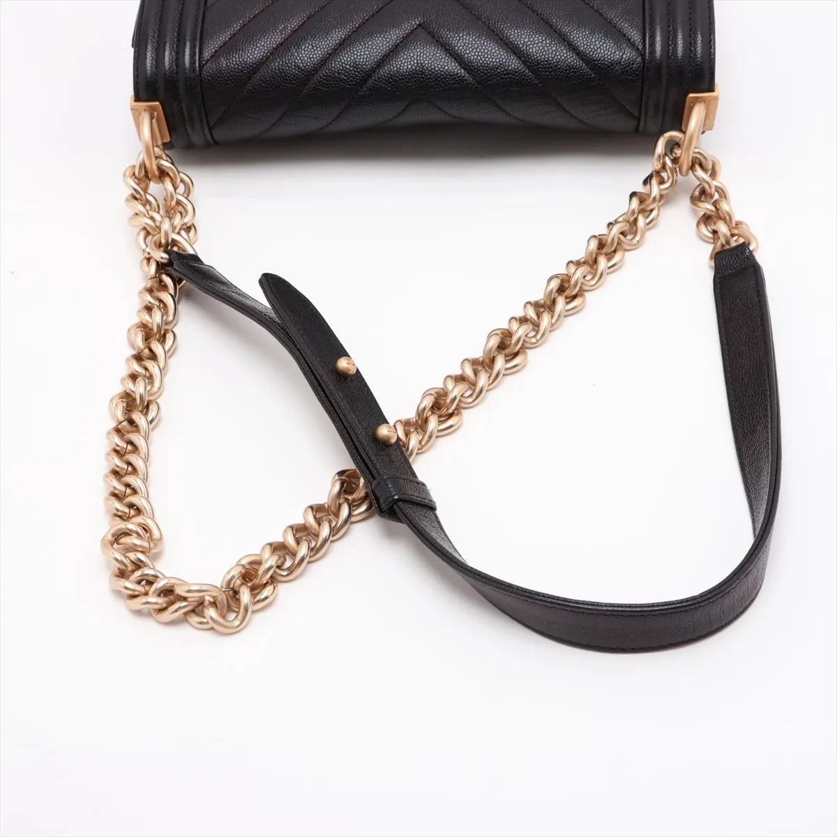 Boy Chanel 25 Caviar Skin Chain Shoulder Bag, V-Stitch Chevron, Black with Gold Hardware, 24886149, Serial Number 24, A67086 — view 5