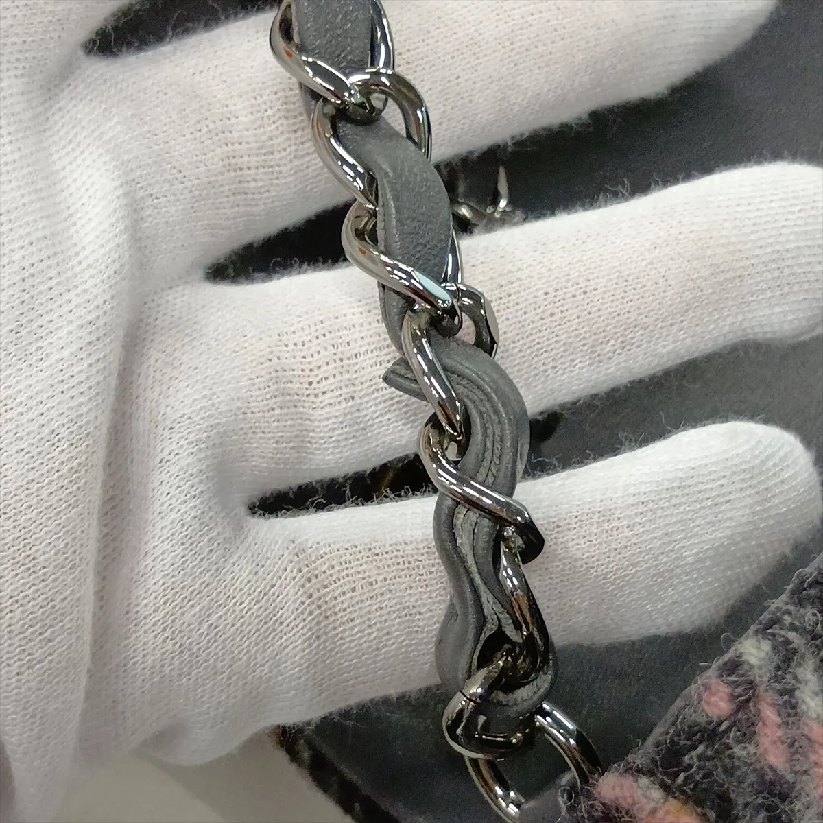 Mini Matelassé 20 Wool Single Flap Single Chain Bag, Gray, Silver Hardware, Random Plate, A69900 — view 12
