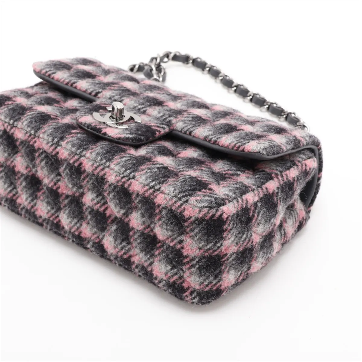 Mini Matelassé 20 Wool Single Flap Single Chain Bag, Gray, Silver Hardware, Random Plate, A69900 — view 3