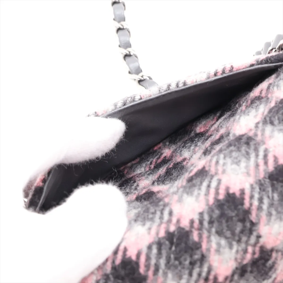 Mini Matelassé 20 Wool Single Flap Single Chain Bag, Gray, Silver Hardware, Random Plate, A69900 — view 9