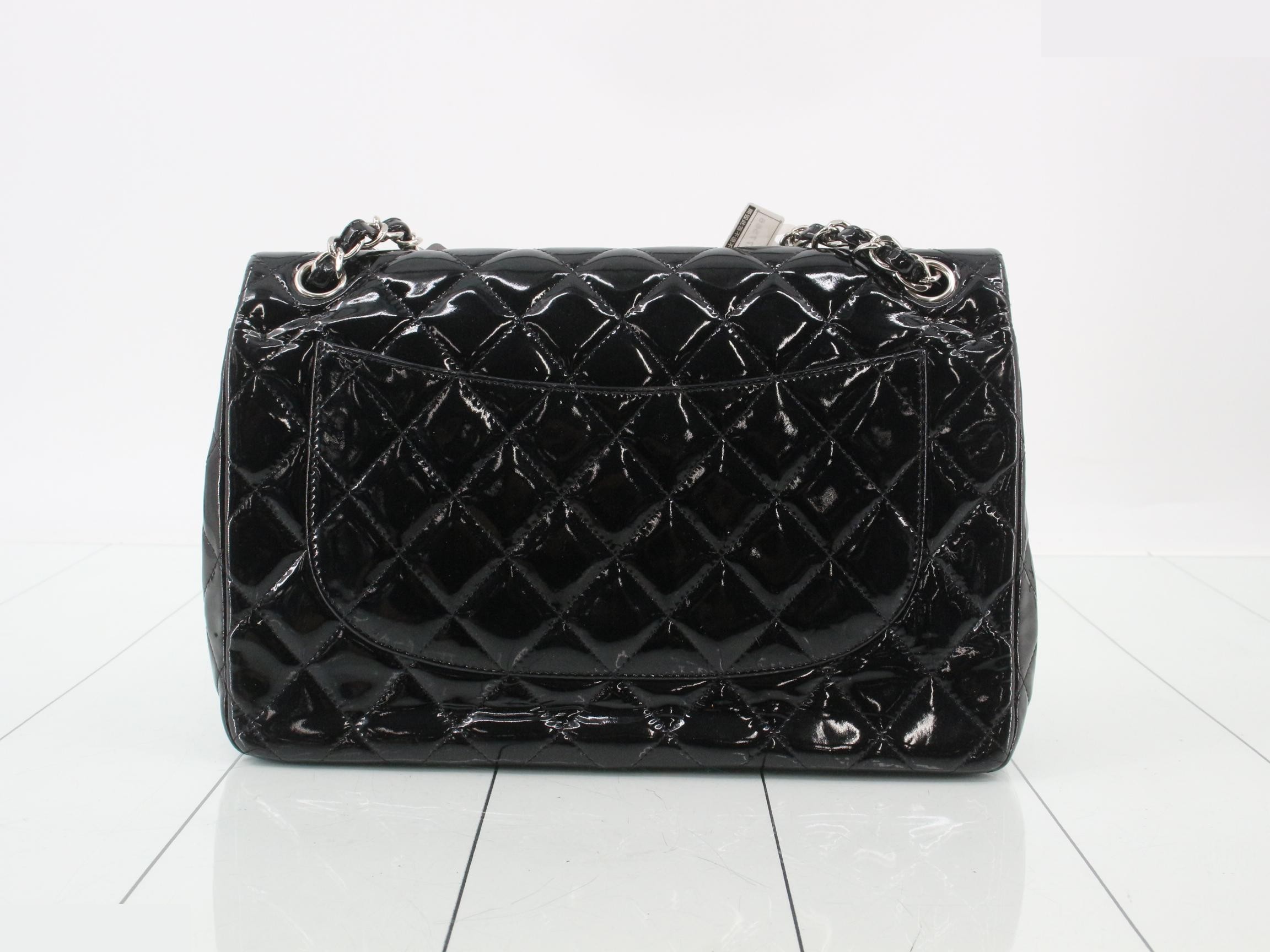 Matelassé enamel double flap double chain shoulder bag — view 2