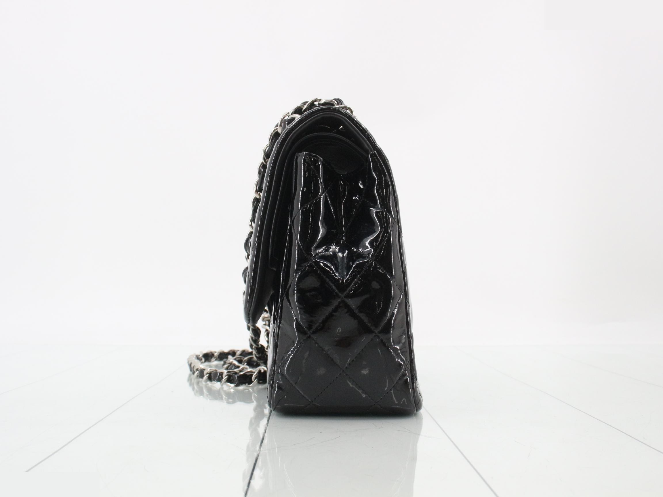 Matelassé enamel double flap double chain shoulder bag — view 3