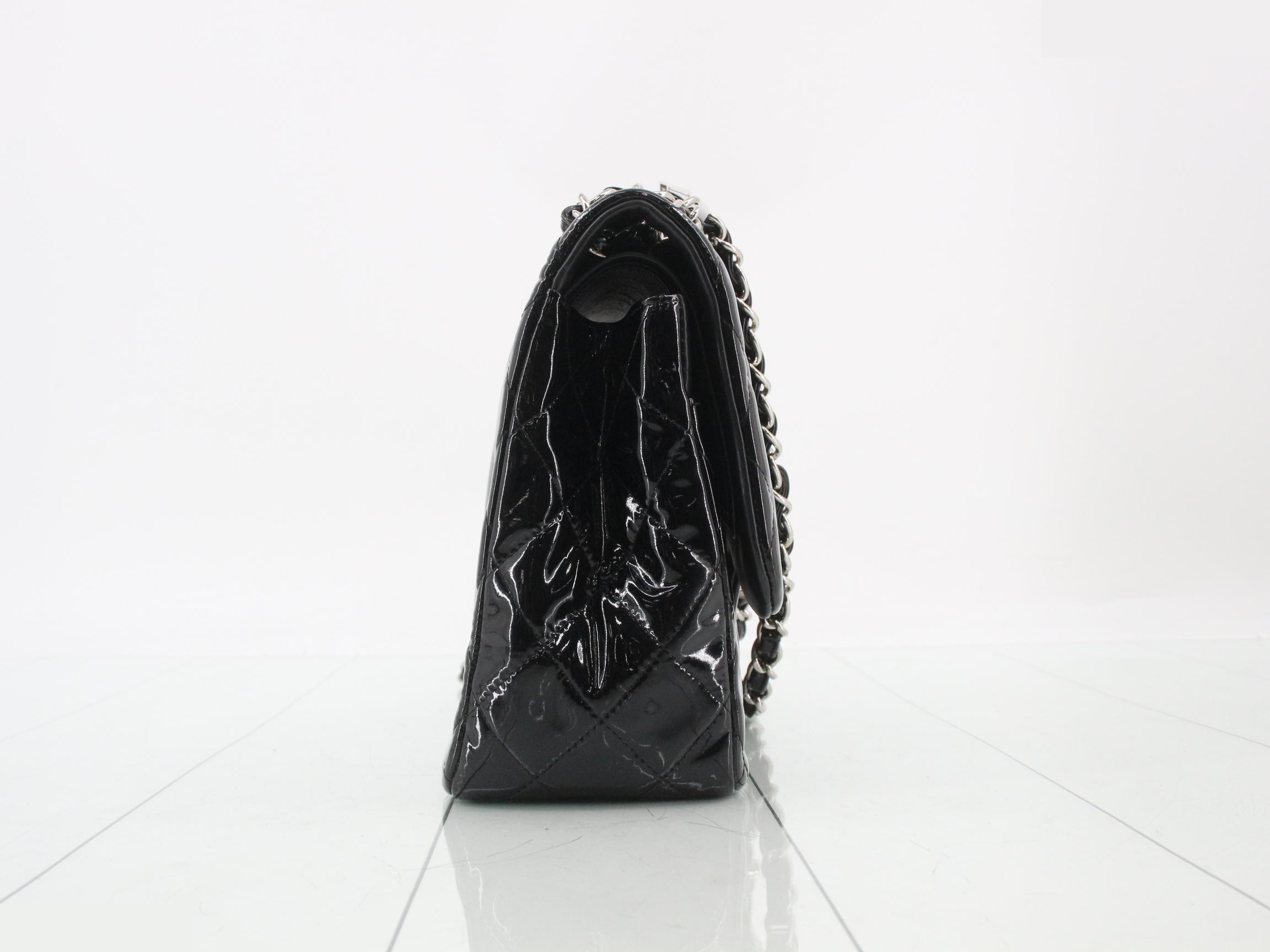 Matelassé enamel double flap double chain shoulder bag — view 4