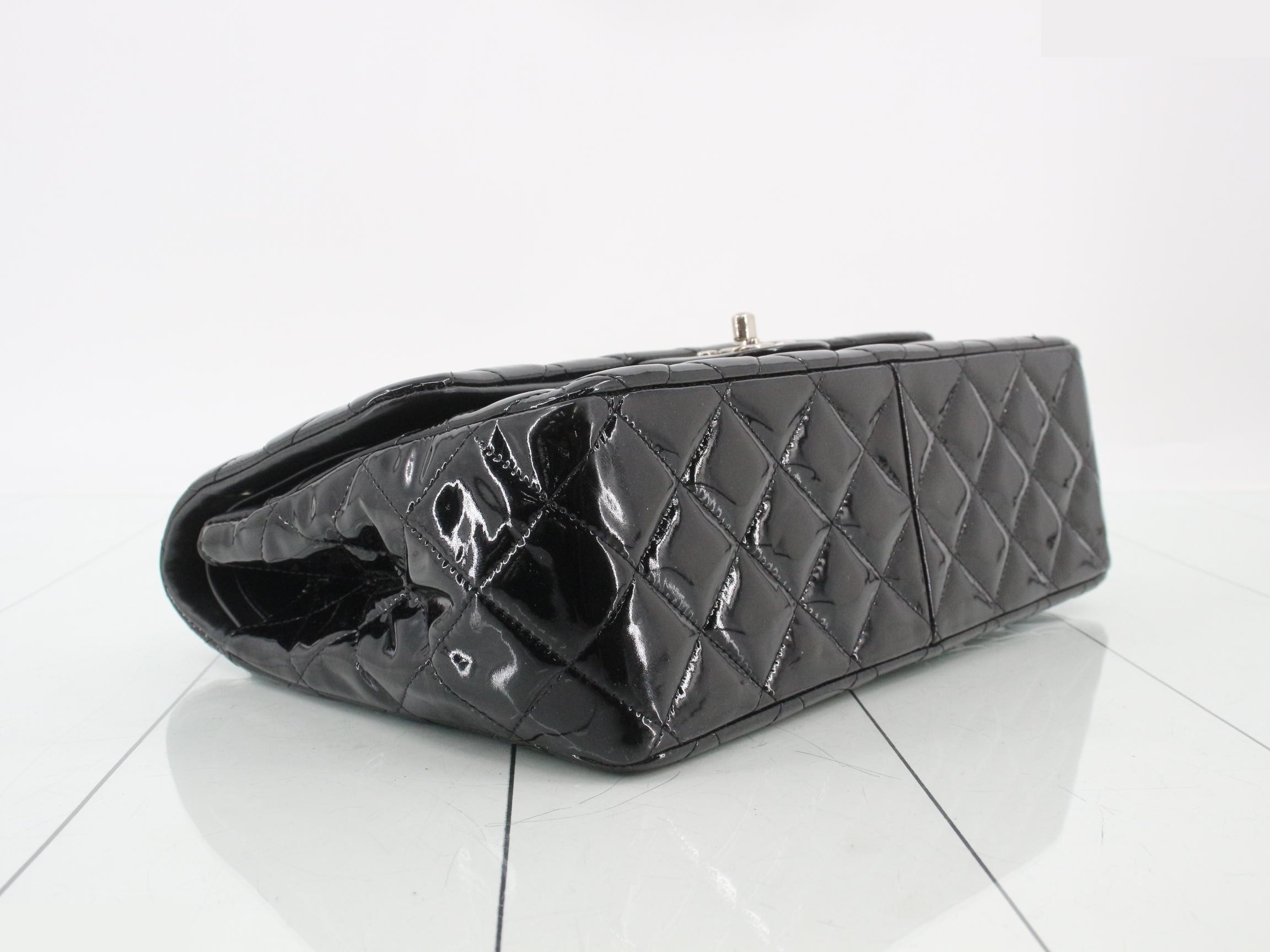 Matelassé enamel double flap double chain shoulder bag — view 5