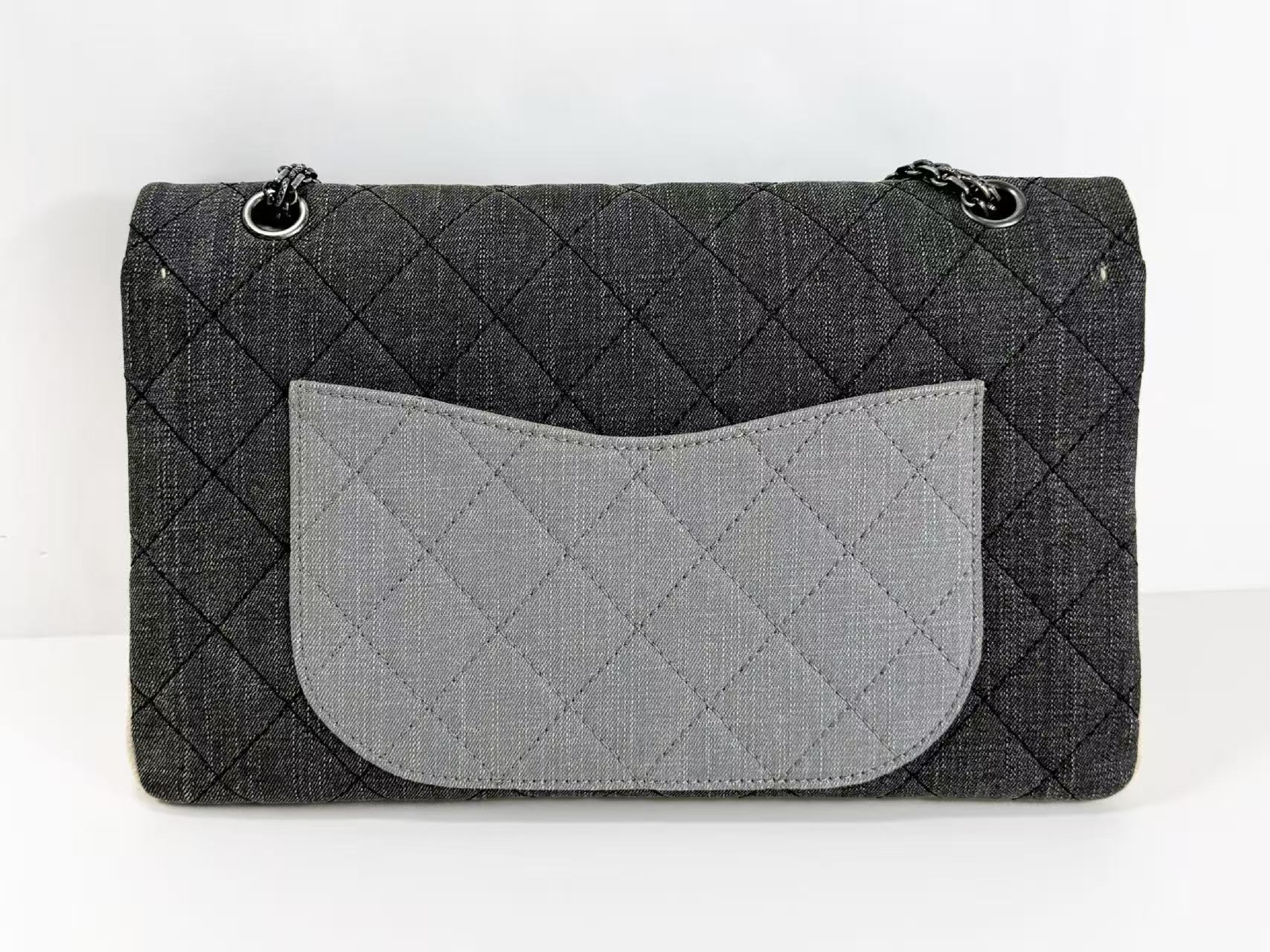 2.55 Denim Multicolor Double Flap Shoulder Bag, W32/H20/D10cm (approx.), serial number in the 13 range. Includes gold seal, authenticity card, booklet, and sticker. Vintage silver hardware. Item number 13467610. — view 3