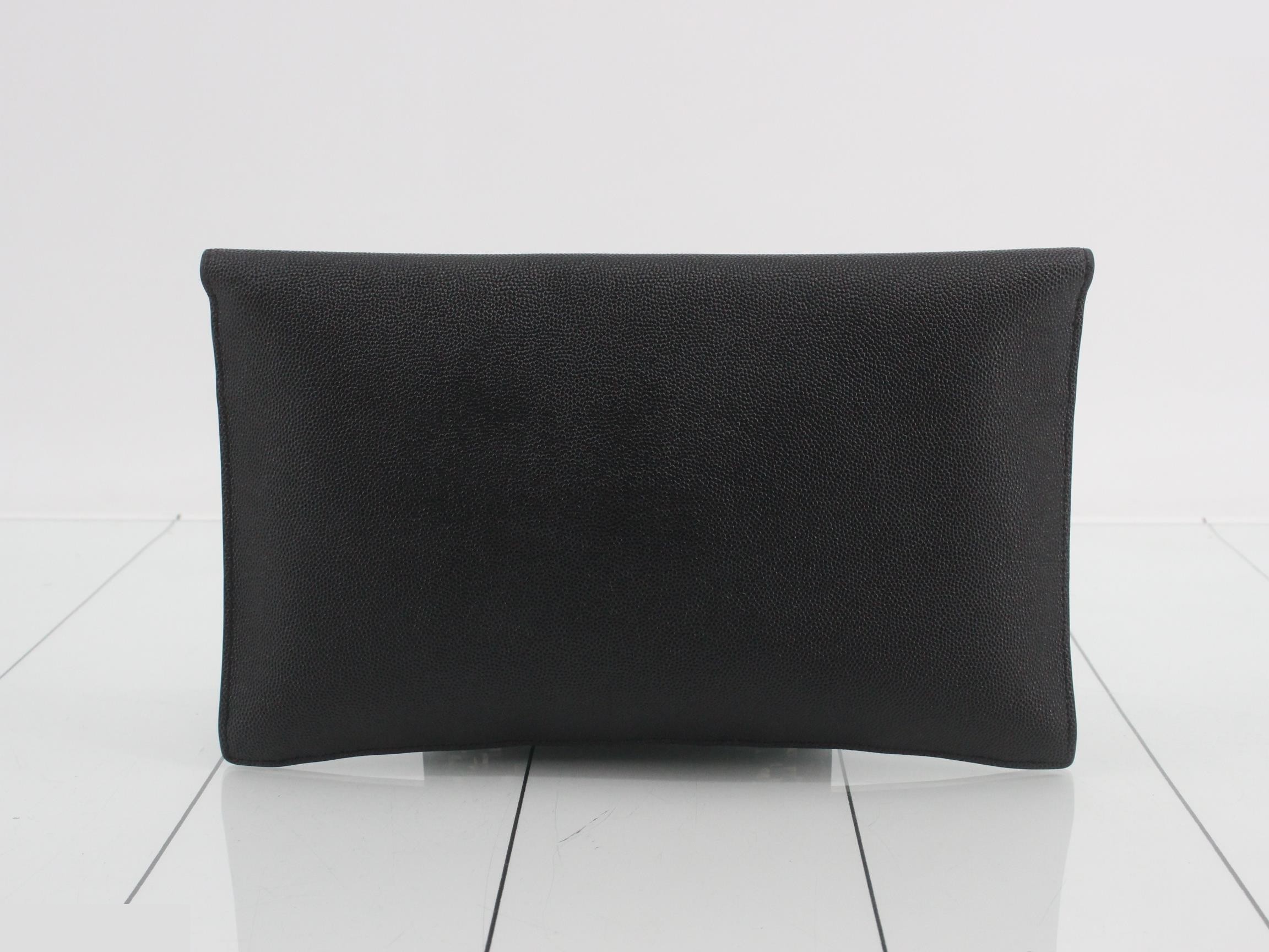 Leather Clutch Bag with Brand Logo, Black — view 2