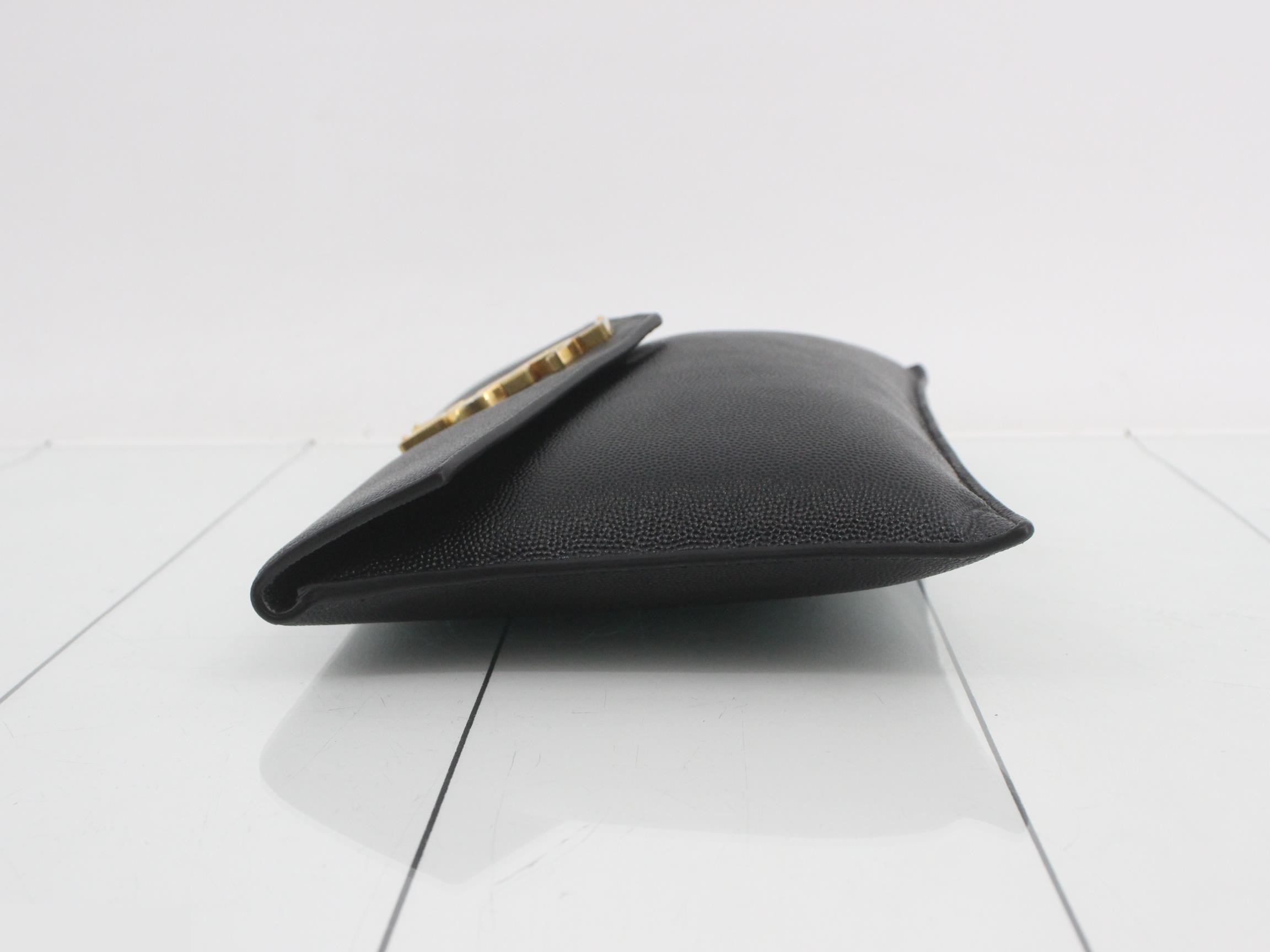 Leather Clutch Bag with Brand Logo, Black — view 4