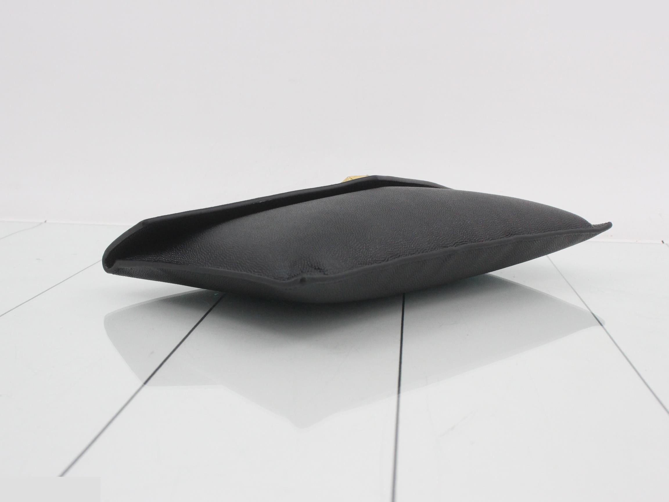 Leather Clutch Bag with Brand Logo, Black — view 5