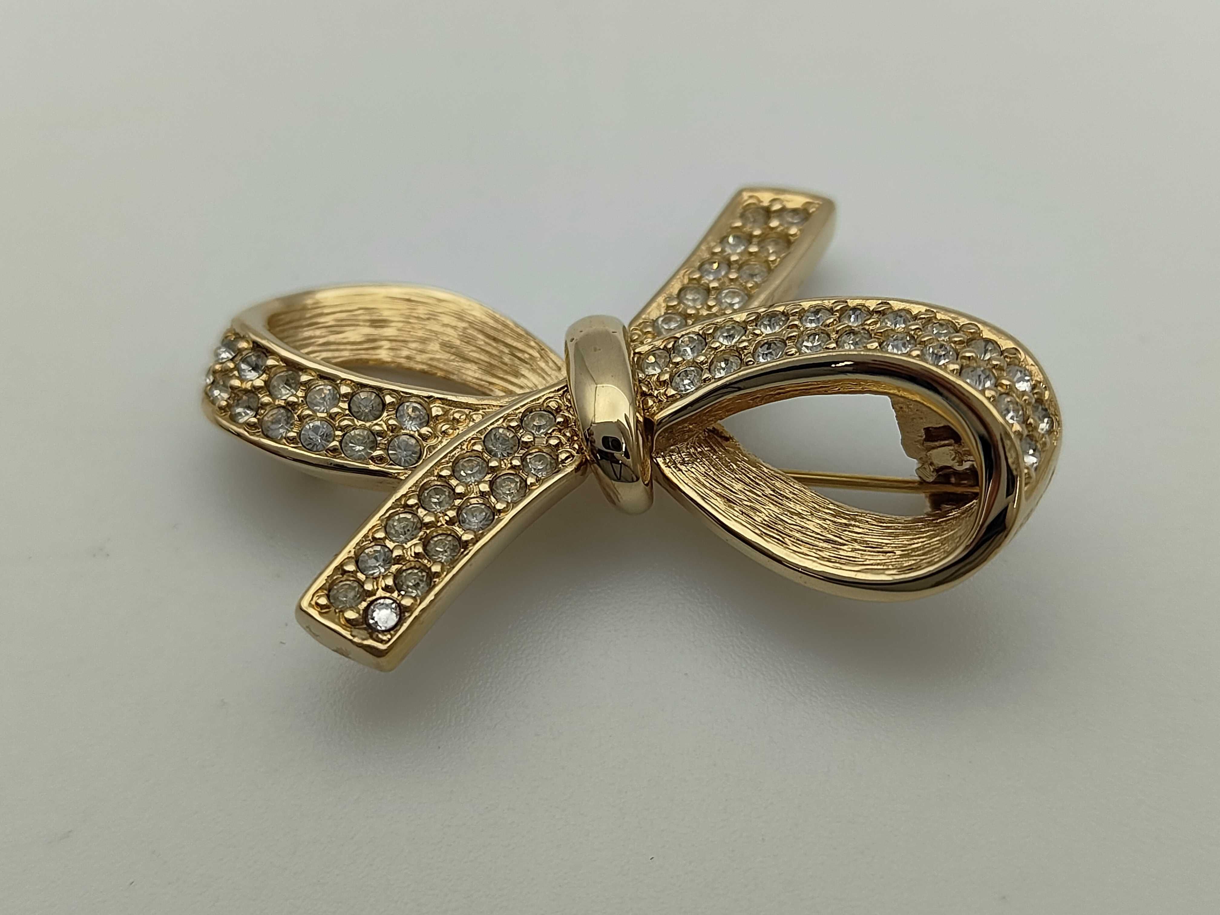 Christian Rhinestone Ribbon Brooch Gold Brooch