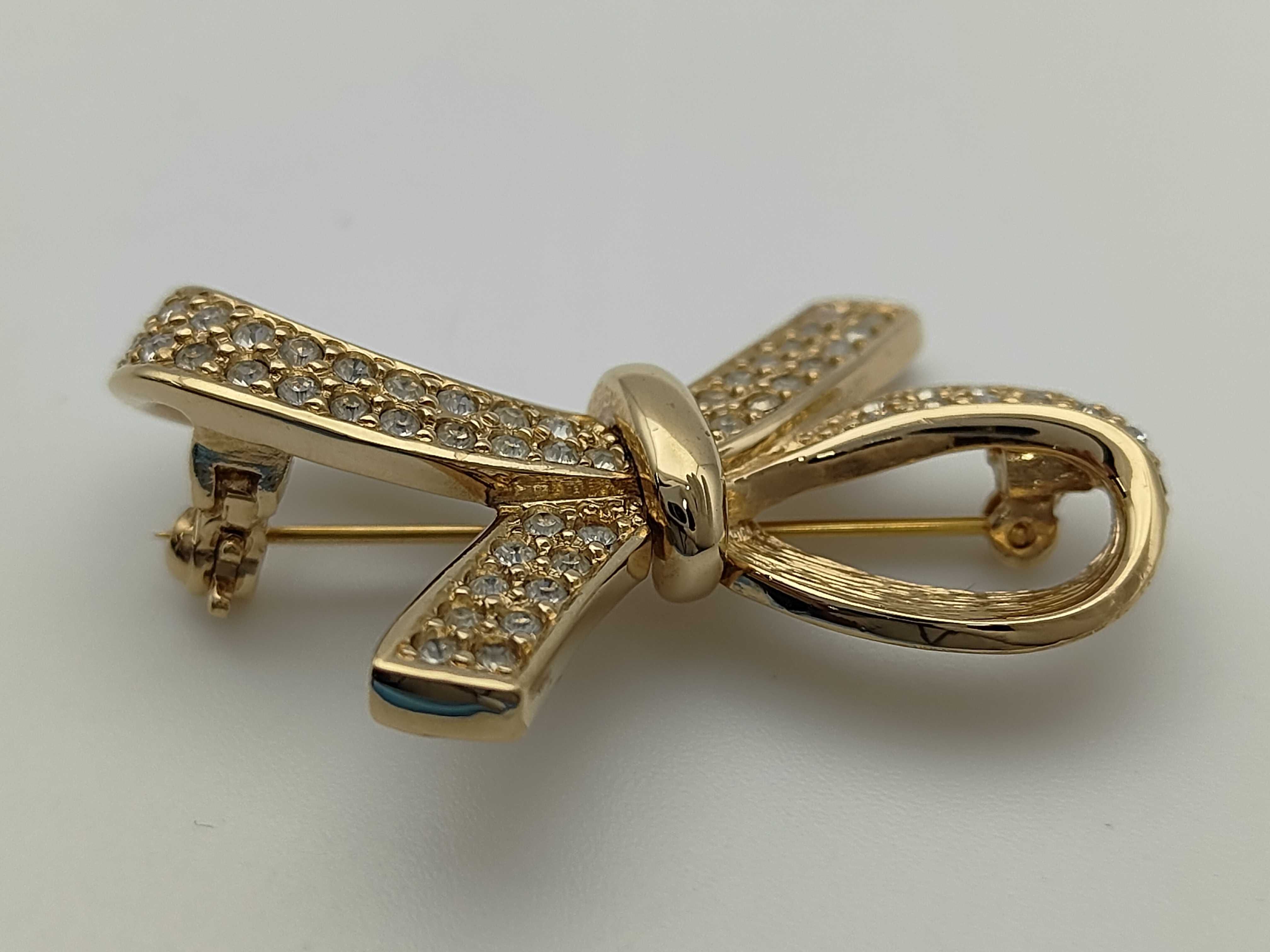 Christian Rhinestone Ribbon Brooch Gold Brooch — view 8