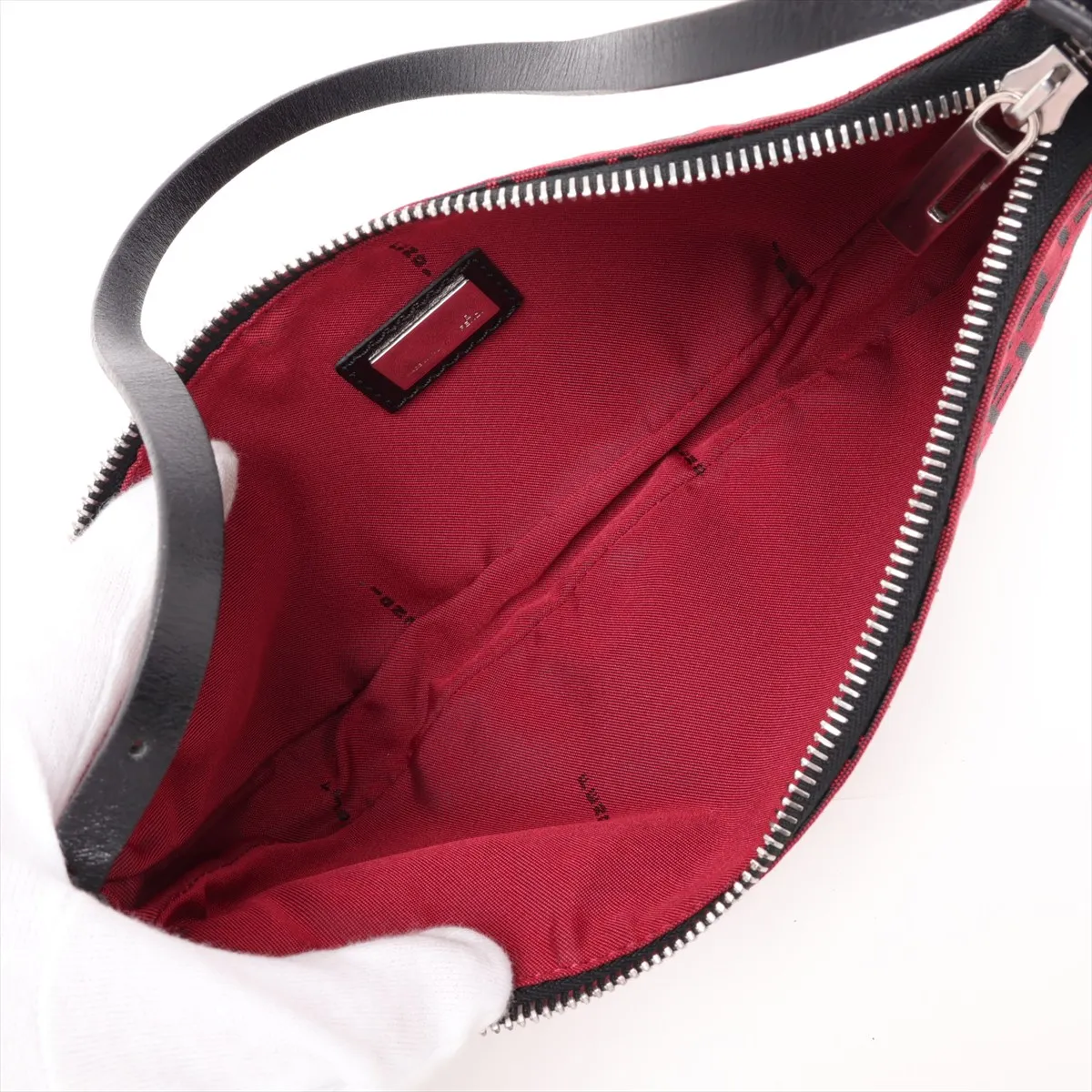 Zucchino Canvas x Leather Shoulder Bag, Red x Black, 8BR133 — view 7