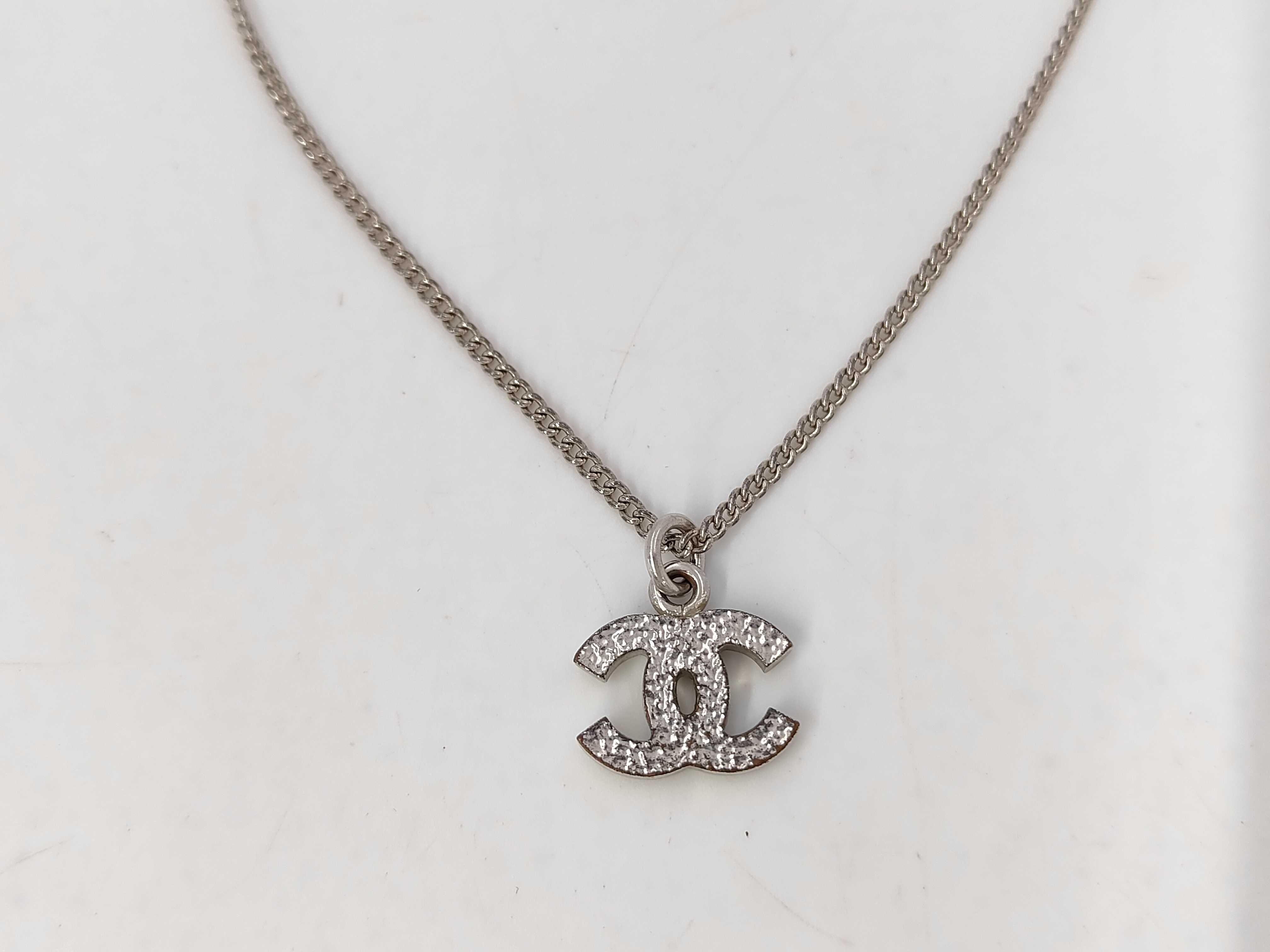 Silver Necklace with Coco Mark and Colored Stone — view 2