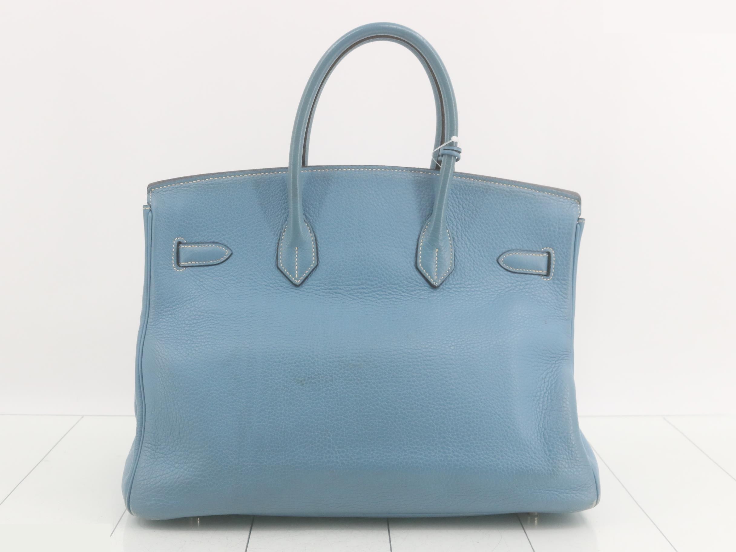 Birkin 35, Taurillon leather, Blue Jean, Silver hardware, D — view 3