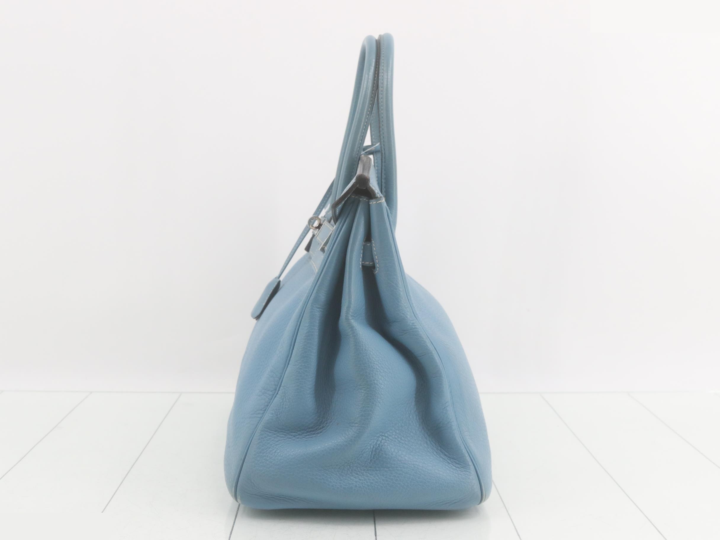 Birkin 35, Taurillon leather, Blue Jean, Silver hardware, D — view 4