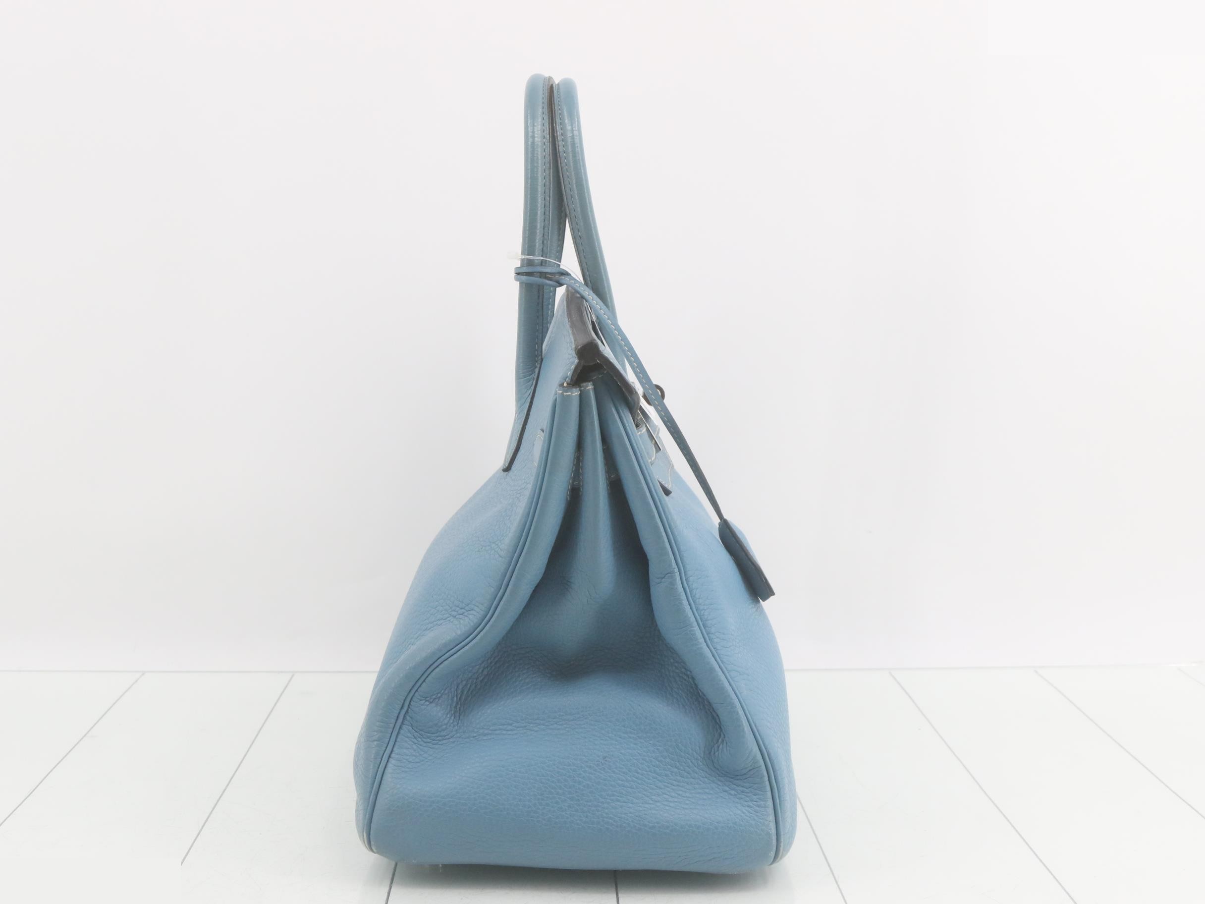 Birkin 35, Taurillon leather, Blue Jean, Silver hardware, D — view 5