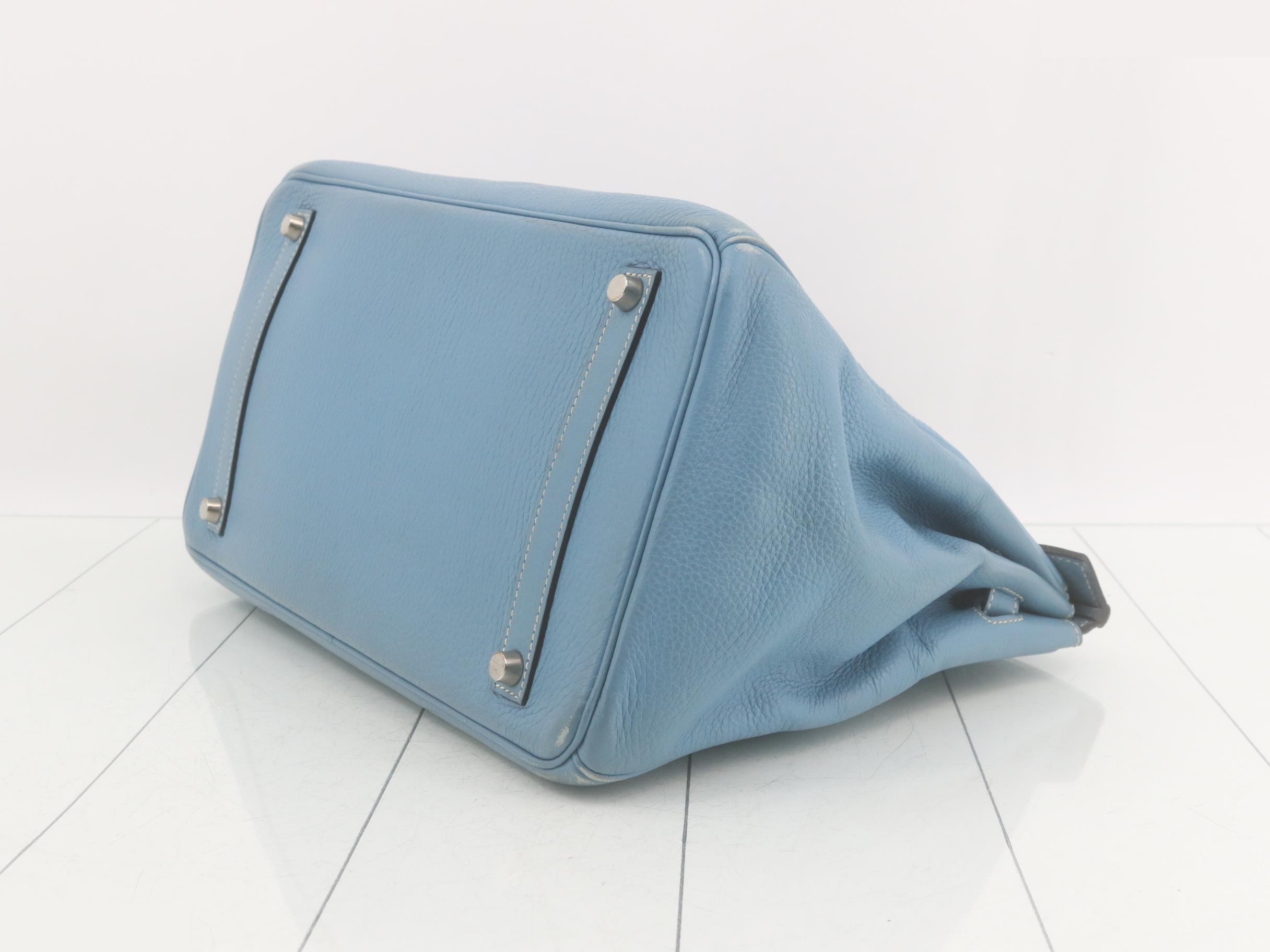 Birkin 35, Taurillon leather, Blue Jean, Silver hardware, D — view 7